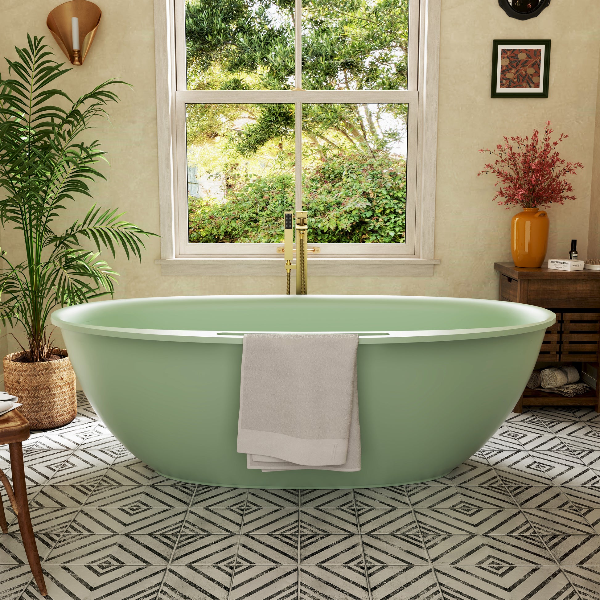 63"/67" Solid Surface Freestanding Matte Colored Bathtub with Rim Towel Slot