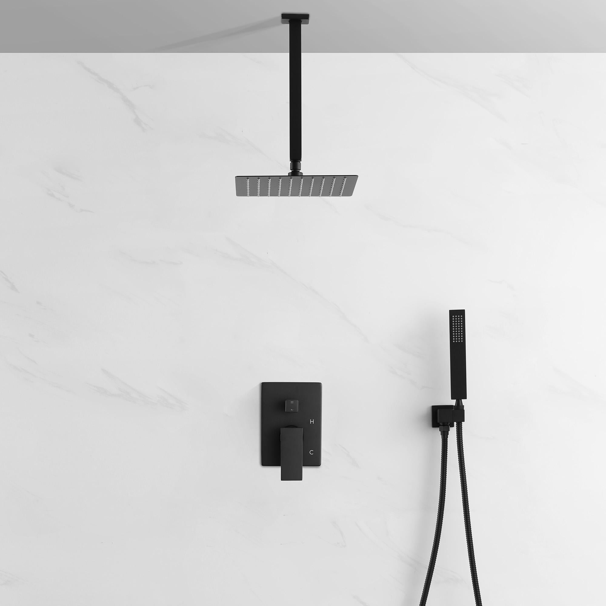10" Square Bathroom Ceiling-Mount Shower System with Handheld Shower