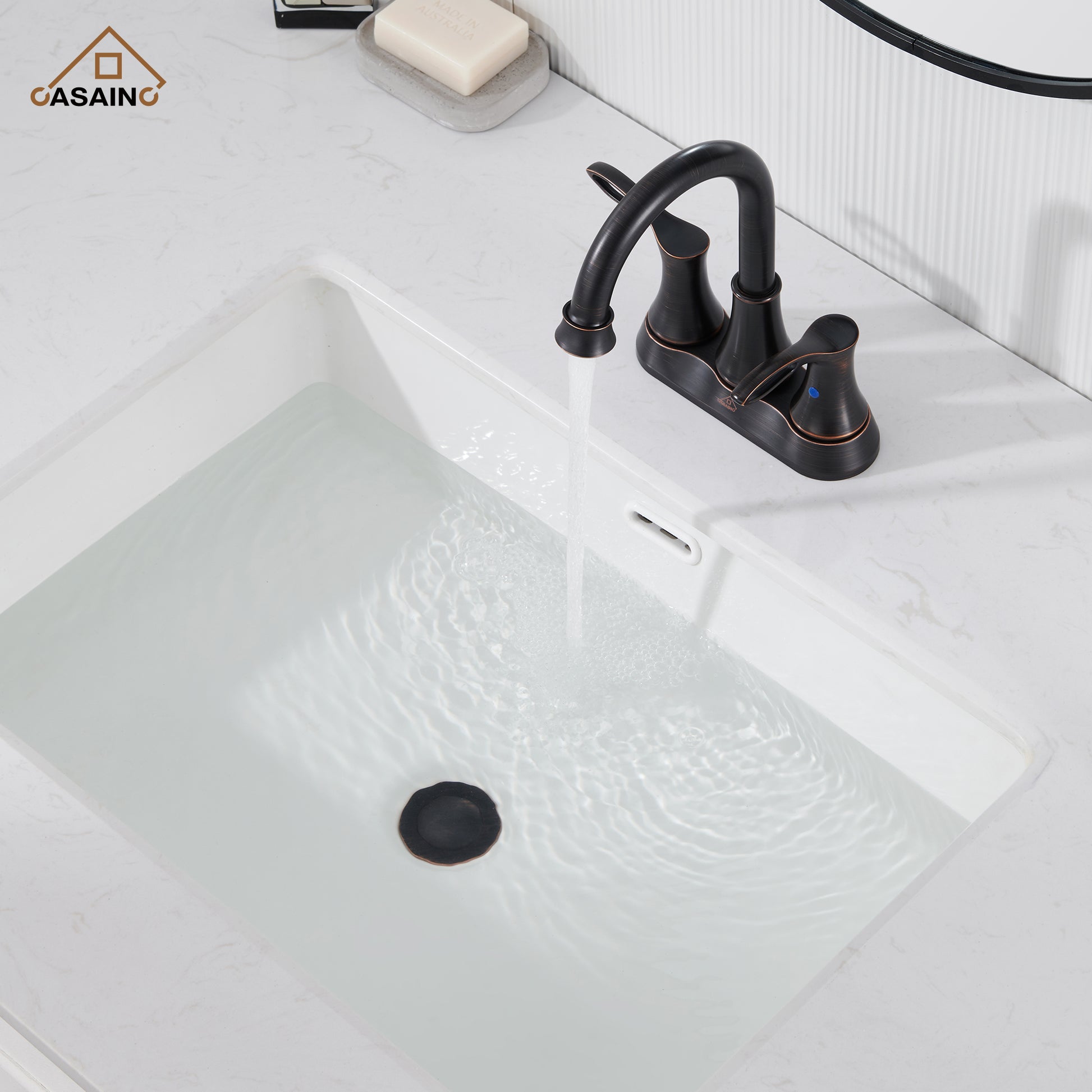 Casainc 4 Inch 2-Handle Centerset Bathroom Sink Faucet 360° Swivel Spout Vanity Faucet