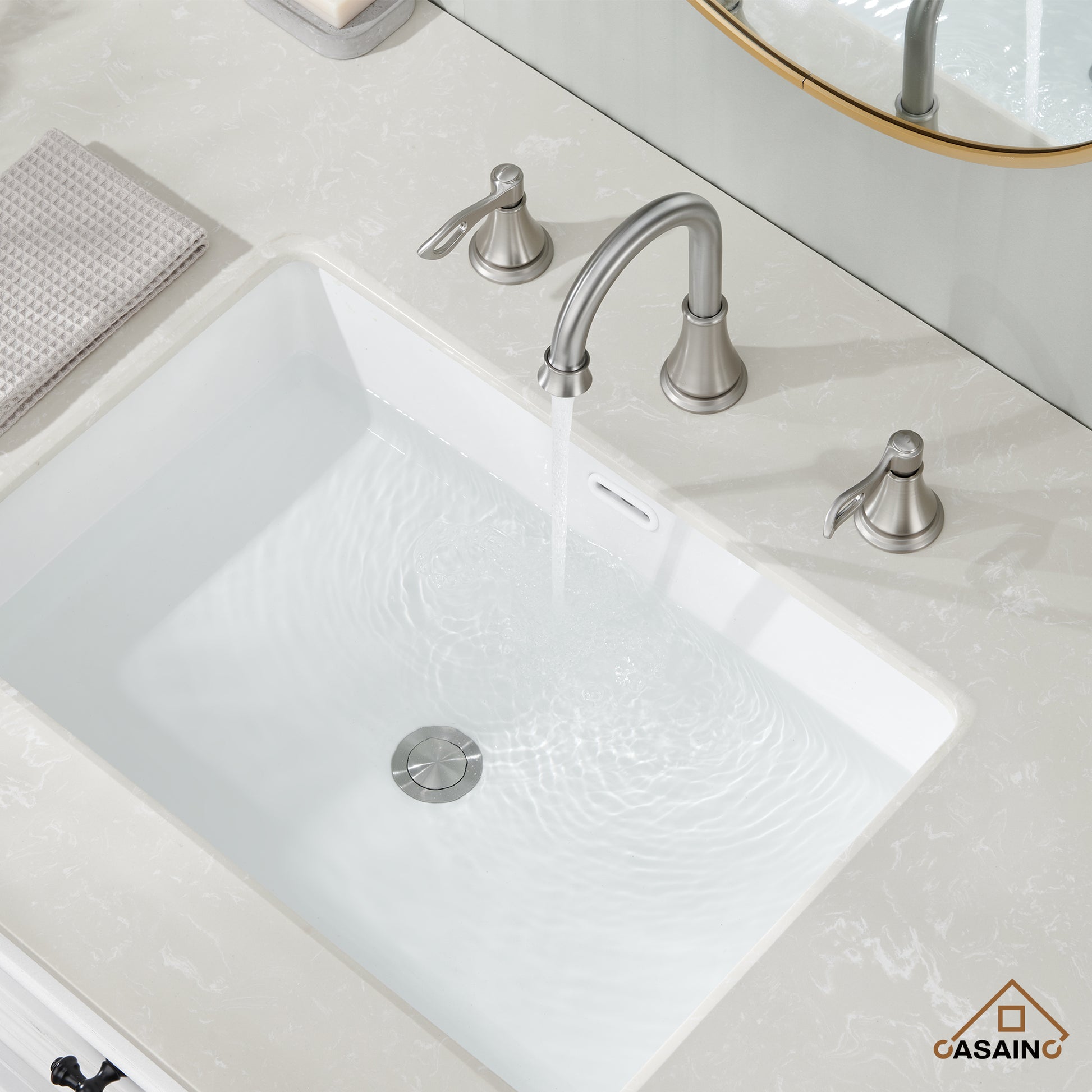 Casainc 8" Brass Bathroom Sink Faucet 3 Hole Gold Bathroom Faucet  2 Handle Gold Faucet for Bathroom Sink with Pop-up Drain Assembly Widespread Vanity Faucets