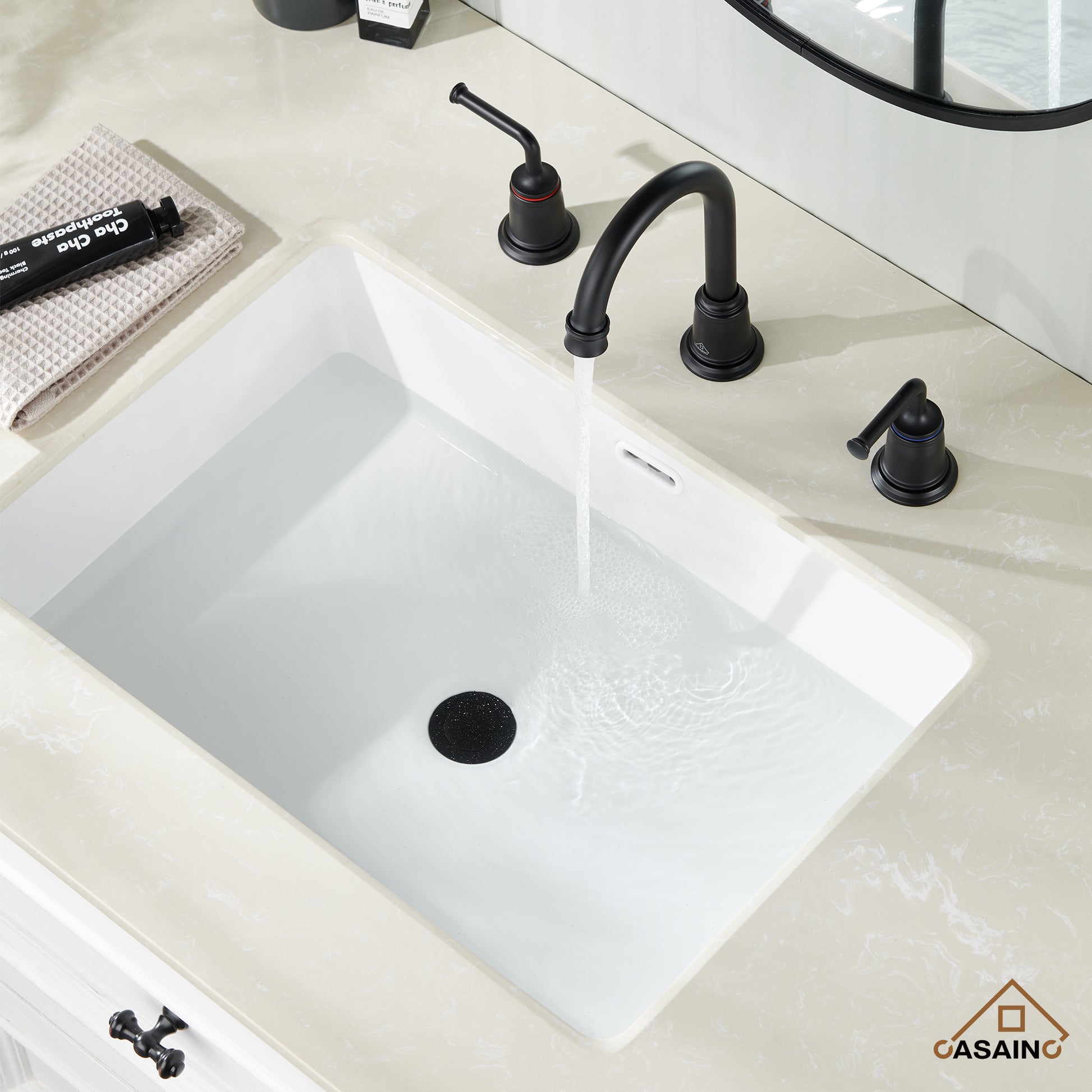 Casainc 8" Brass Bathroom Sink Faucet 2 Handle 3 Hole Gold Bathroom Faucet for Bathroom Sink with Pop-up Drain Assembly Widespread Vanity Faucets