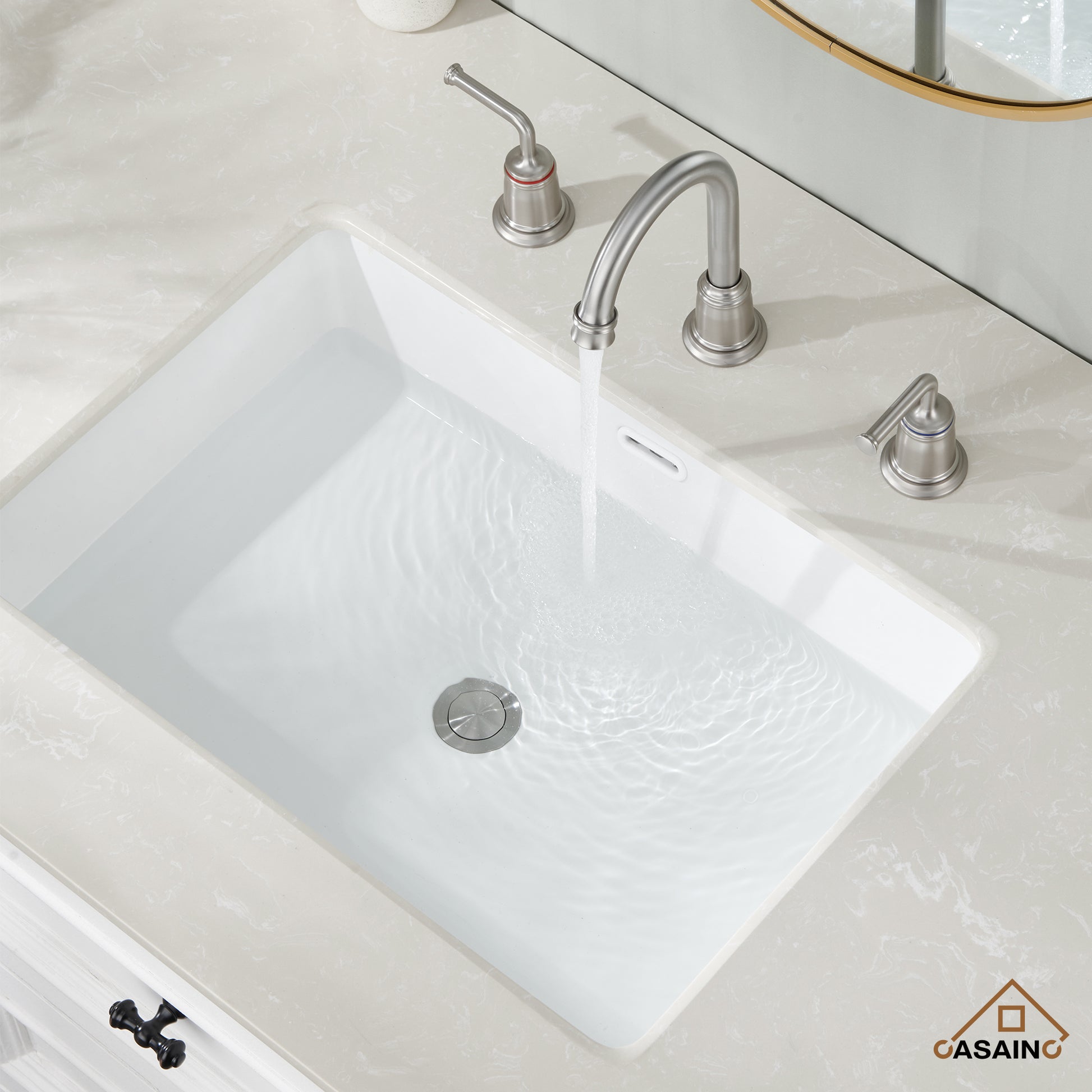 Casainc 8" Brass Bathroom Sink Faucet 2 Handle 3 Hole Gold Bathroom Faucet for Bathroom Sink with Pop-up Drain Assembly Widespread Vanity Faucets