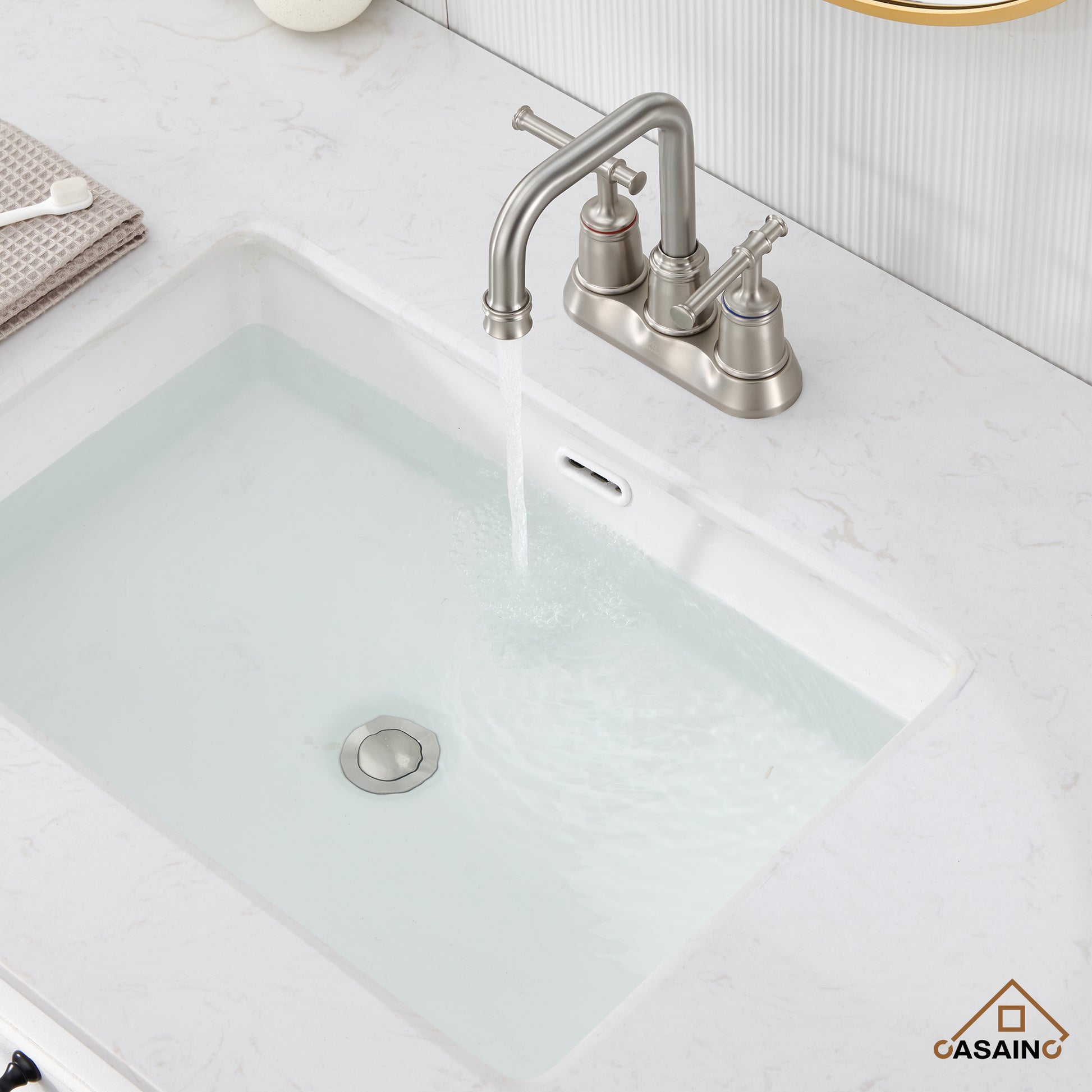 Casainc 4 Inch 2-Handle Centerset for Bathroom Sink Vanity Faucet 360° Swivel Spout