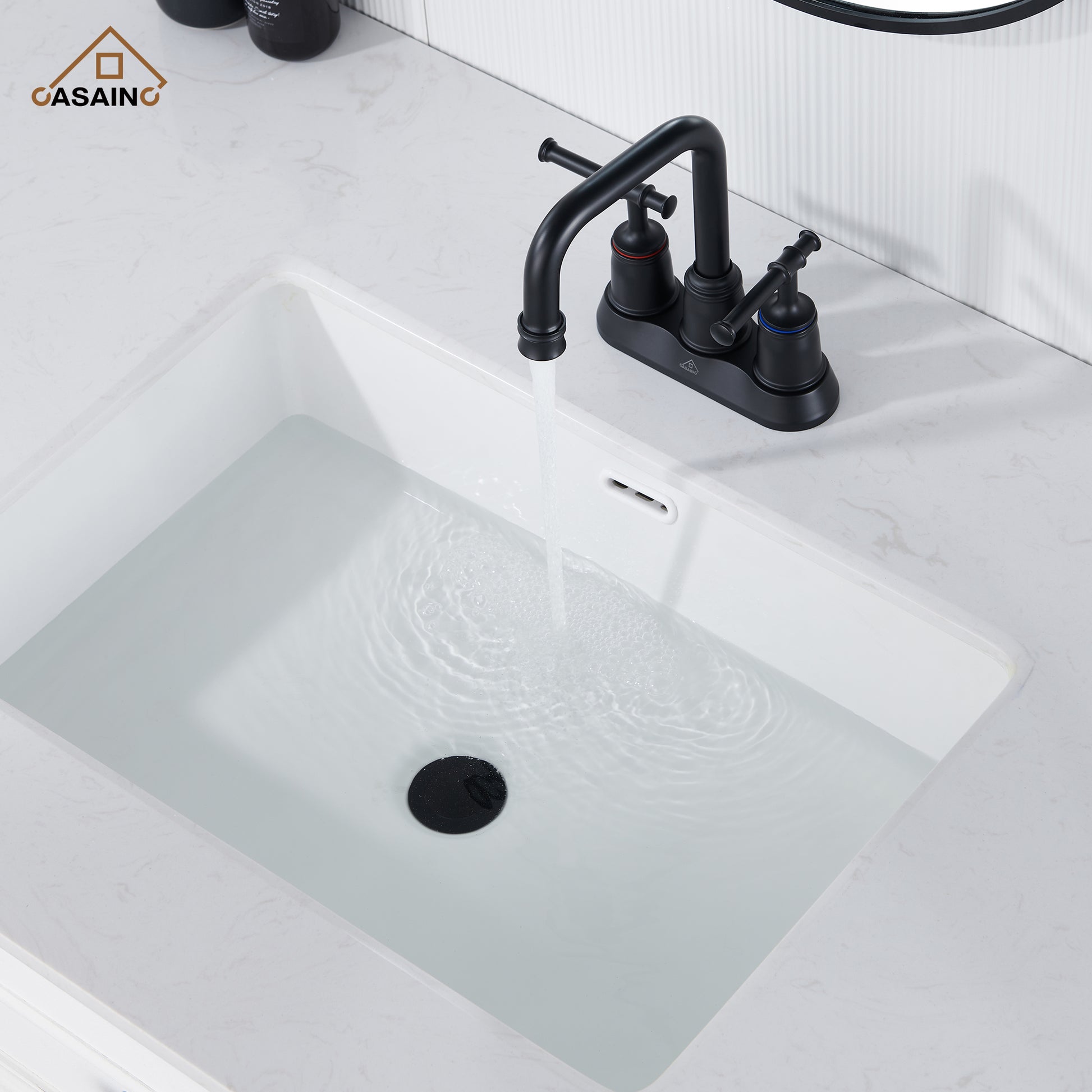 Casainc 4 Inch 2-Handle Centerset for Bathroom Sink Vanity Faucet 360° Swivel Spout