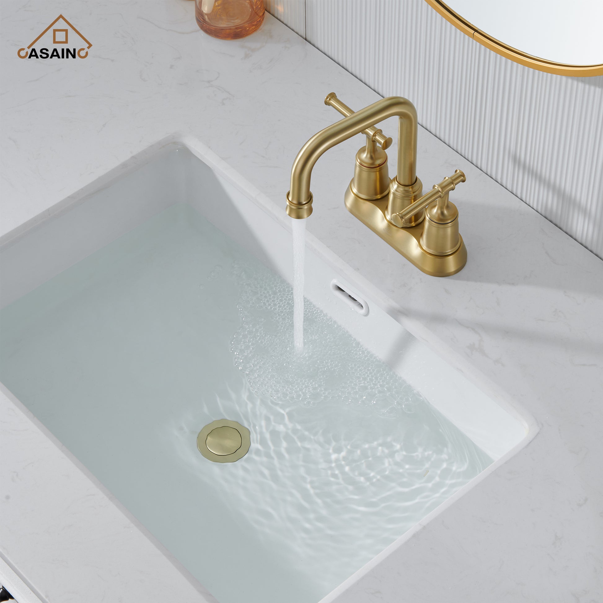 Casainc 4 Inch 2-Handle Centerset for Bathroom Sink Vanity Faucet 360° Swivel Spout
