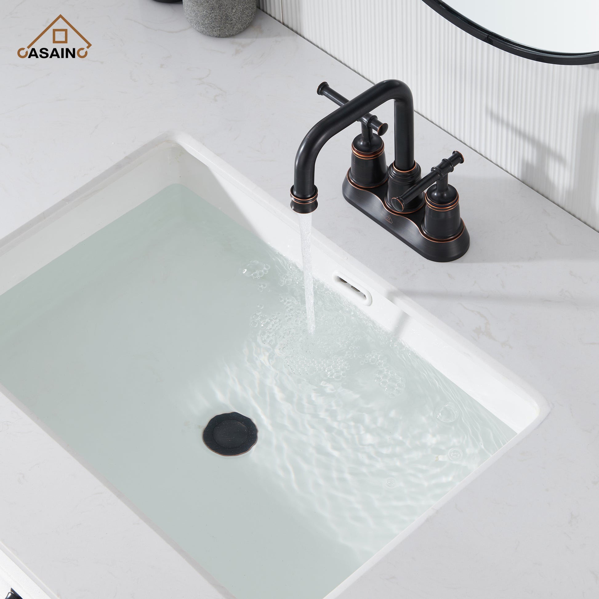 Casainc 4 Inch 2-Handle Centerset for Bathroom Sink Vanity Faucet 360° Swivel Spout
