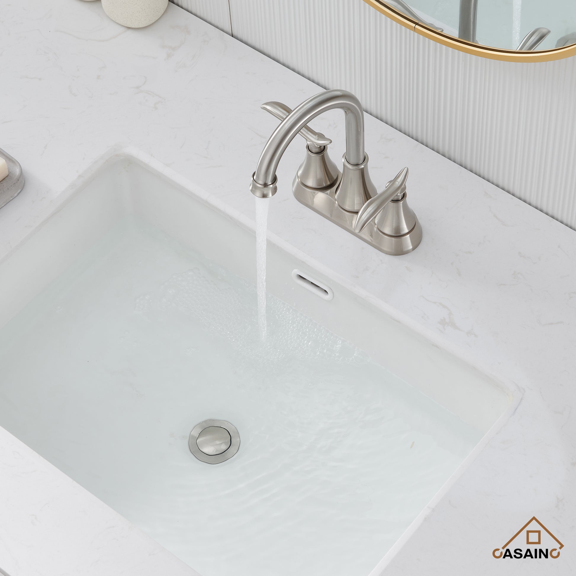 Casainc 2-Handle Centerset Bathroom Faucet for Bathroom Sink Vanity Faucet 360° Swivel Spout