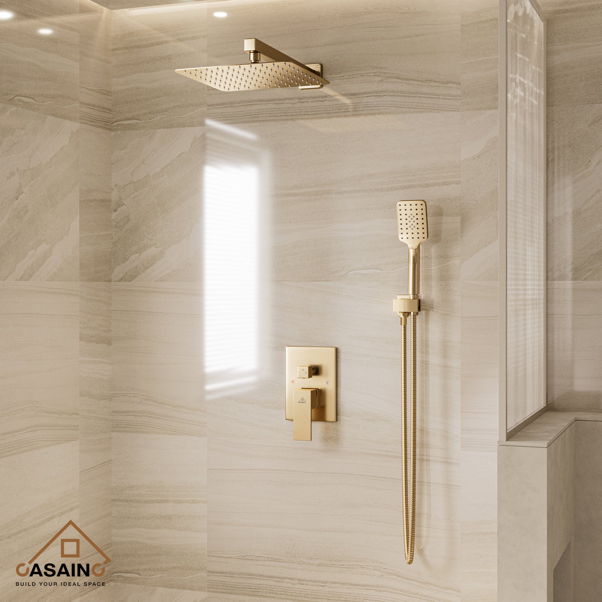 10" Brushed Gold Shower System Wall/Ceiling Mount Rain Shower System