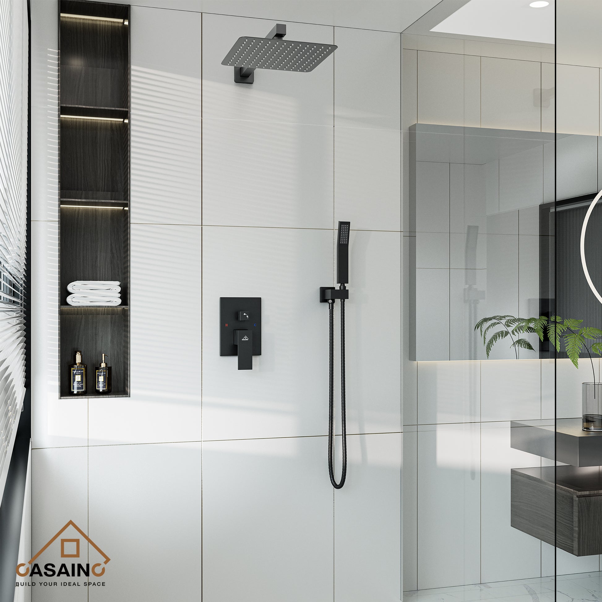 10"/12" Wall Mount Rainfall Shower Head System with Hand Shower