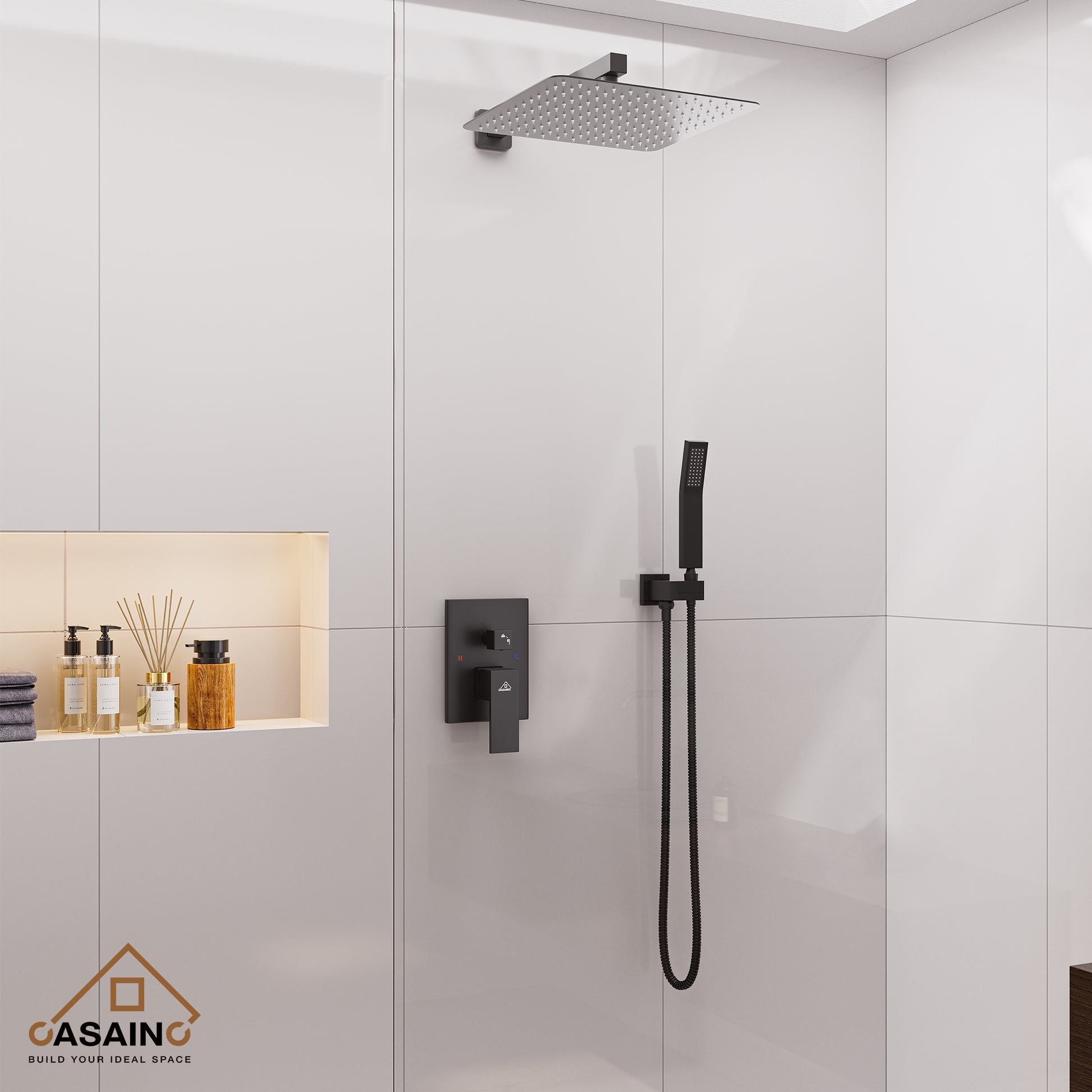 10"/12" Wall Mount Rainfall Shower Head System with Hand Shower