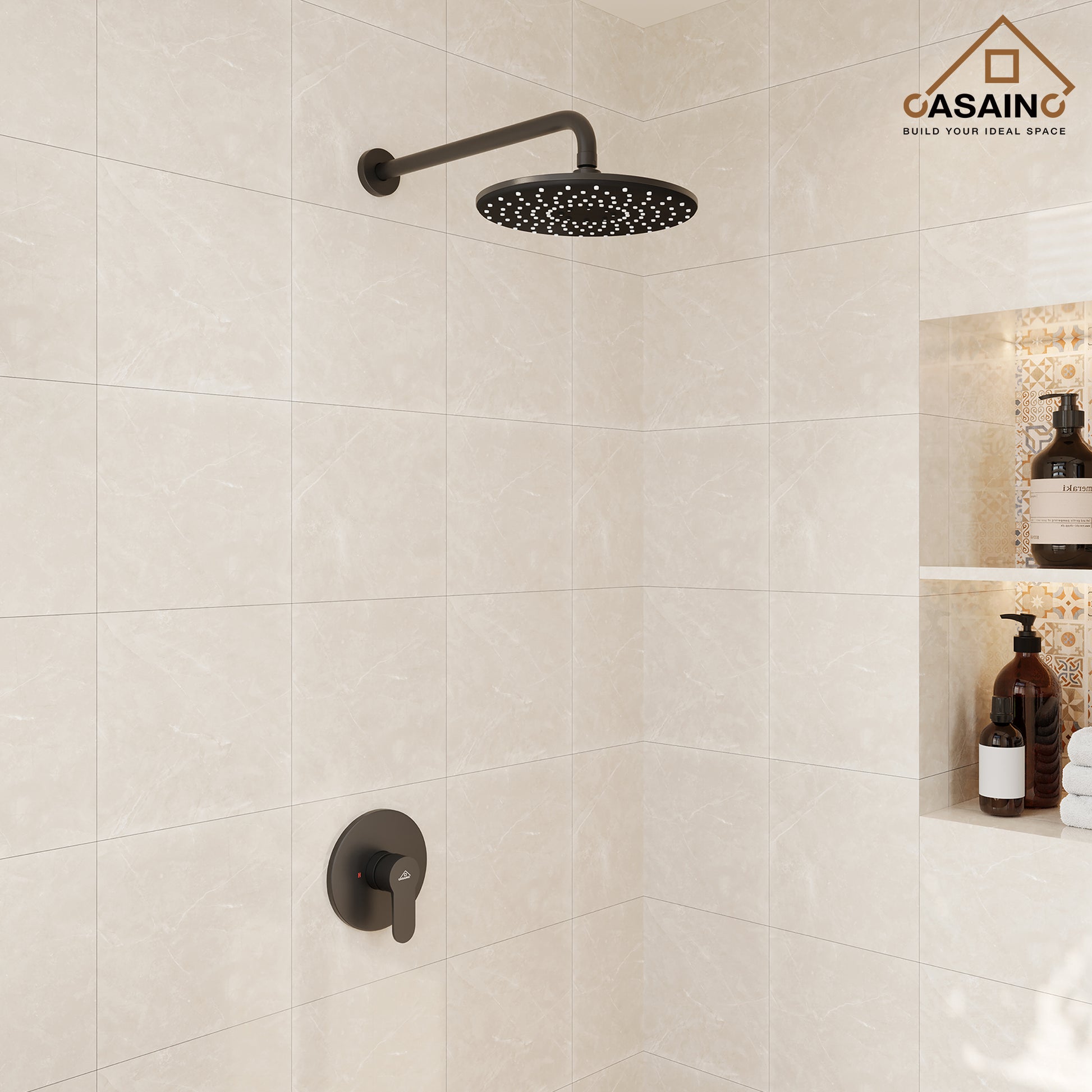10" Round Shower Faucet in Matte Black with Pressure Balanced Valve