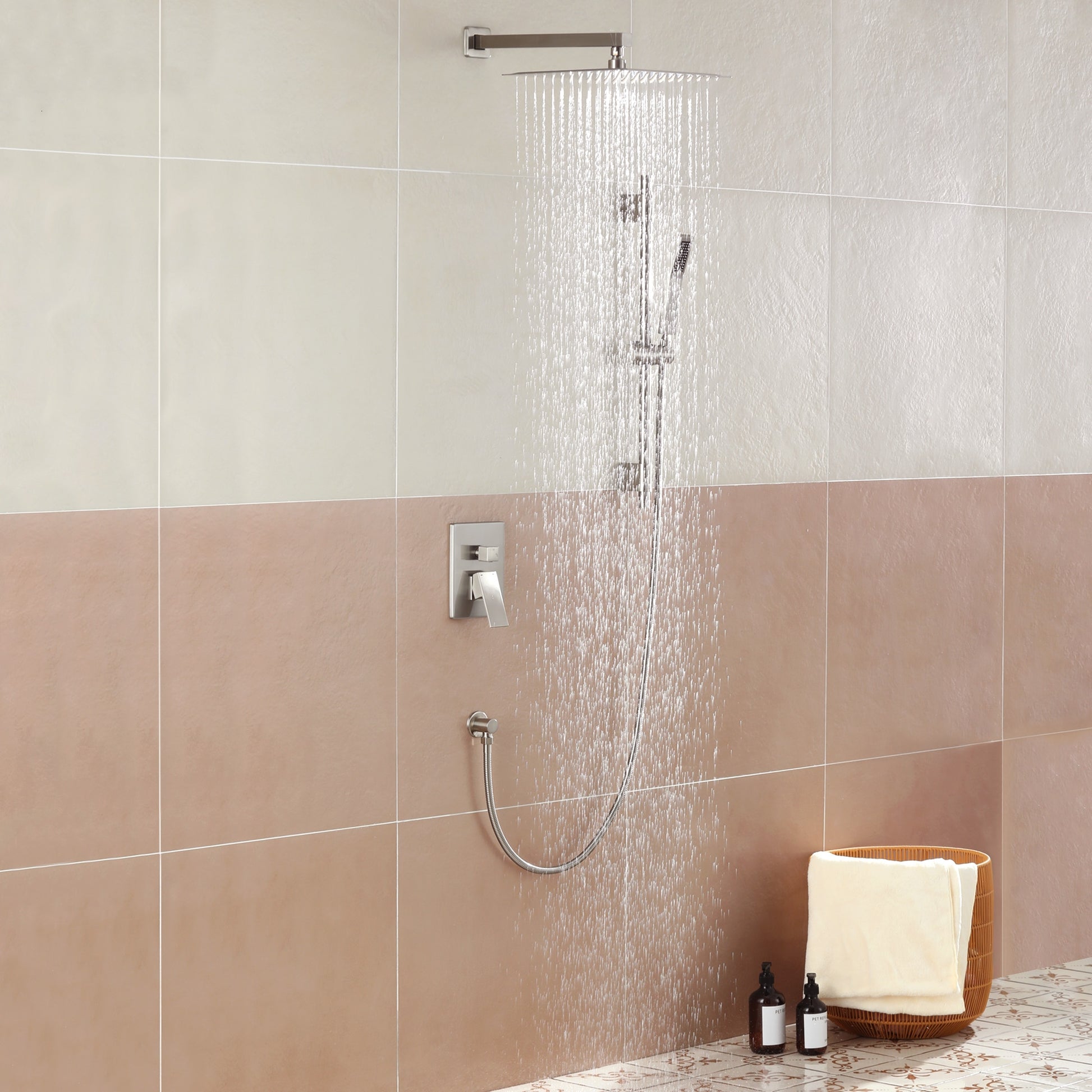 12" Wall Mount Pressure Balanced Shower System with Slide Bar