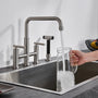 Pull-Down Bridge Kitchen Faucet with Double Handles & Bubbler Aerator