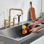 Pull-Down Bridge Kitchen Faucet with Double Handles & Bubbler Aerator