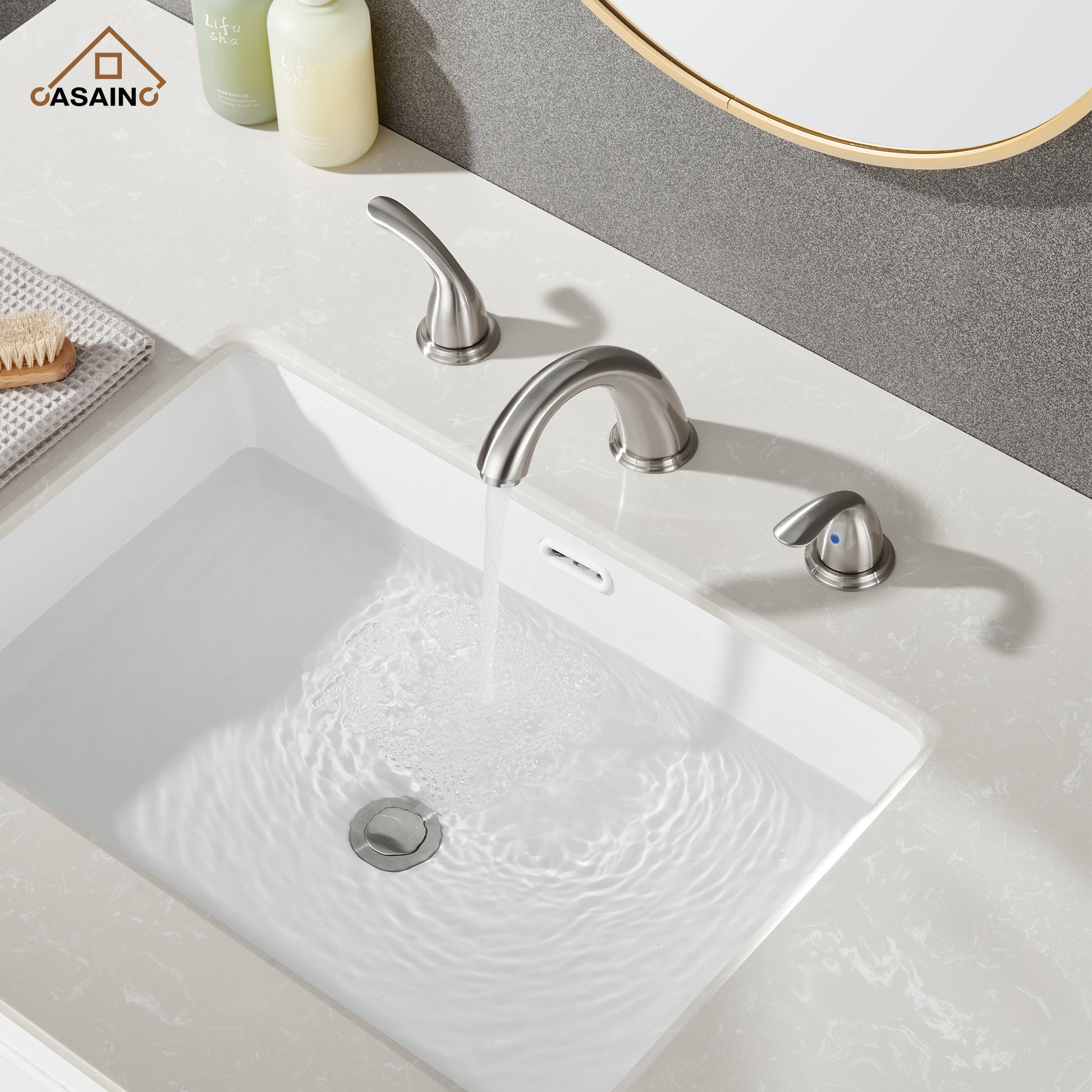 Casainc 4 Inch 2-Handle Bathroom Sink Faucet with Drain Assembly Matte Black/Brushed Nickel/Oil Rubbed Bronz/Brushed Gold 