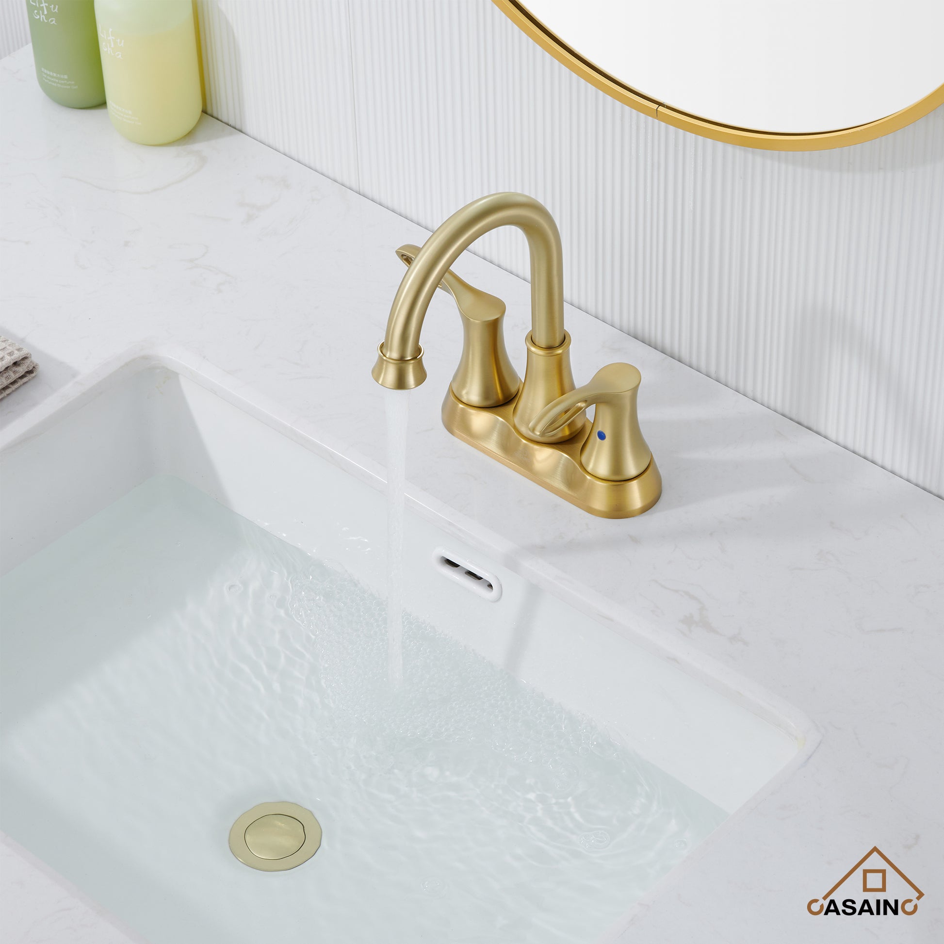 Casainc 4 Inch 2-Handle Centerset Bathroom Sink Faucet 360° Swivel Spout Vanity Faucet