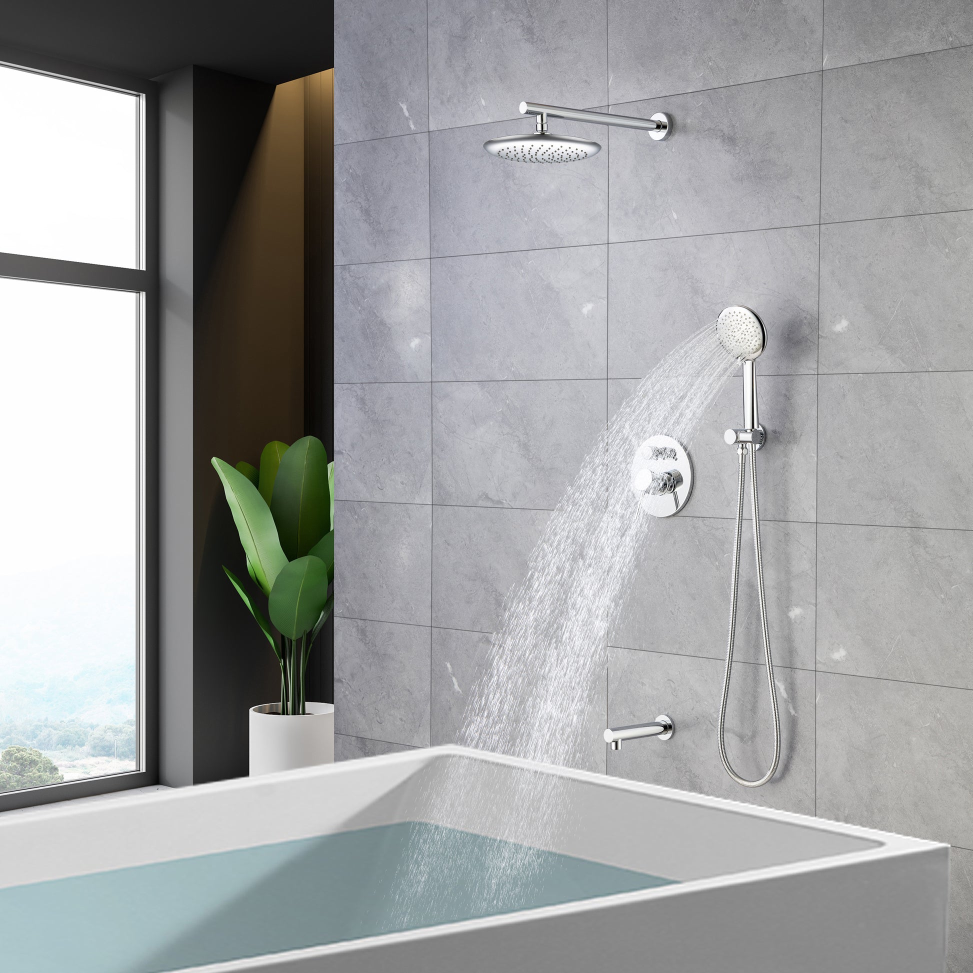 CASAINC 9.5inch Wall-mounted rain shower faucet with pressure balanced valve