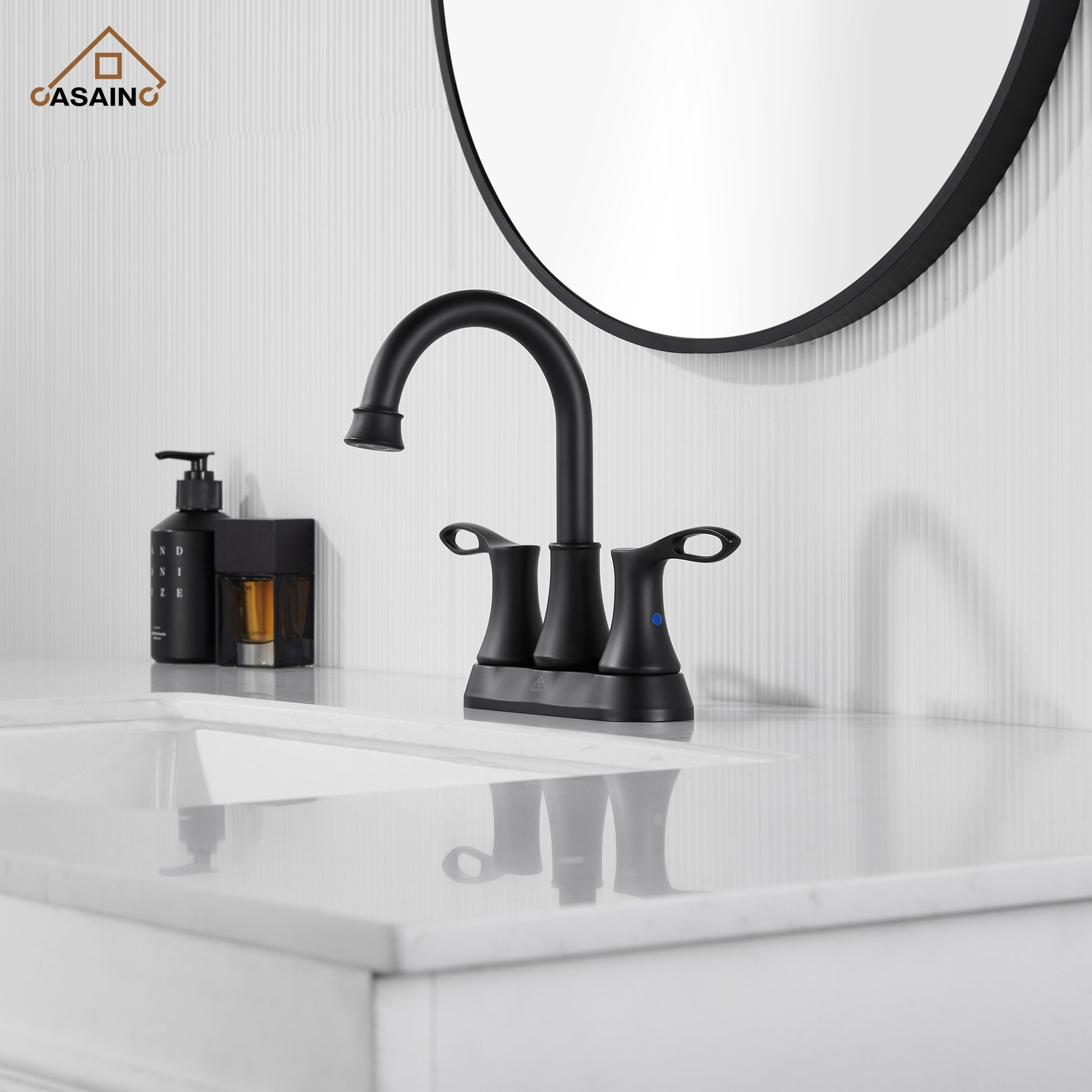 Casainc 4 Inch 2-Handle Centerset Bathroom Sink Faucet 360° Swivel Spout Vanity Faucet