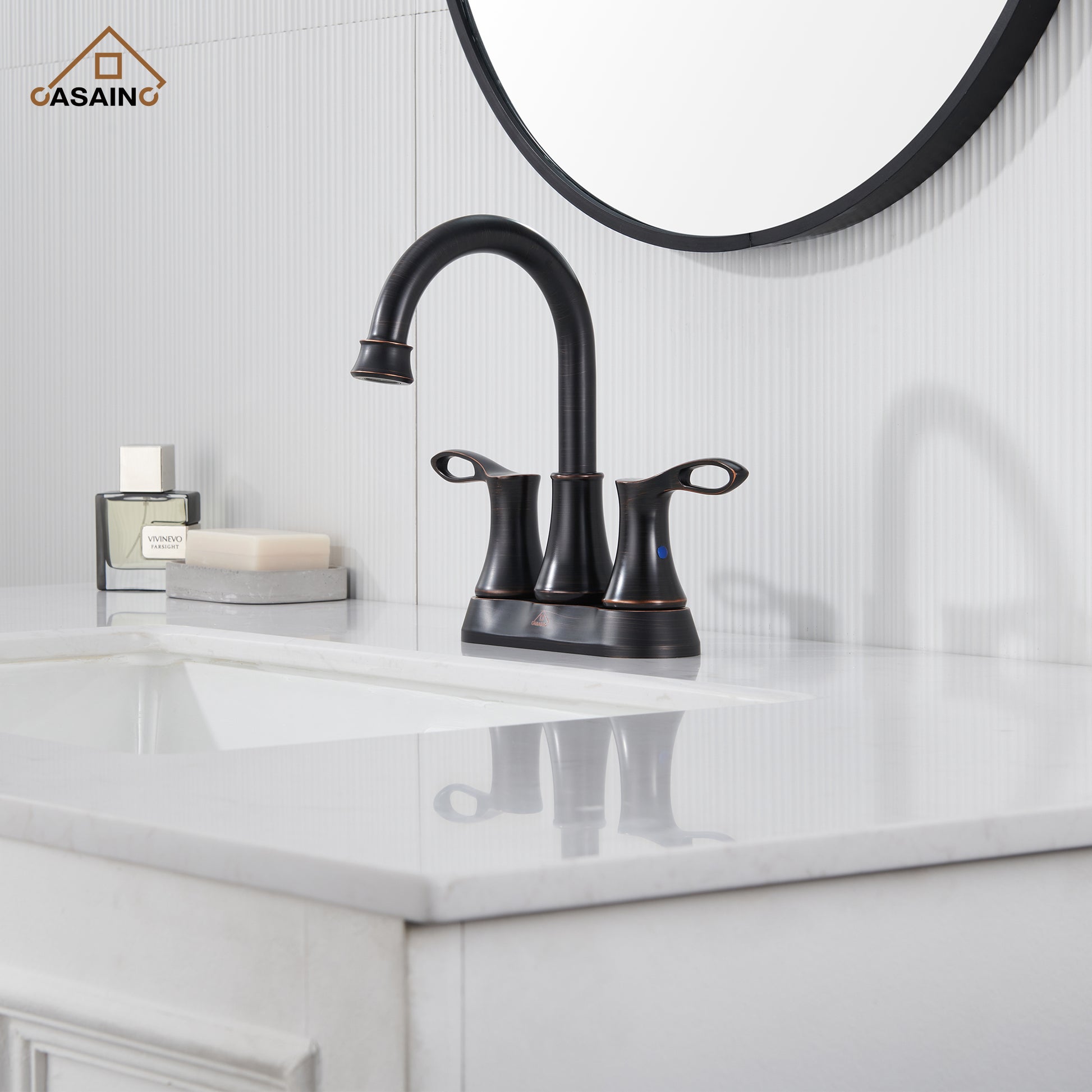 Casainc 4 Inch 2-Handle Centerset Bathroom Sink Faucet 360° Swivel Spout Vanity Faucet
