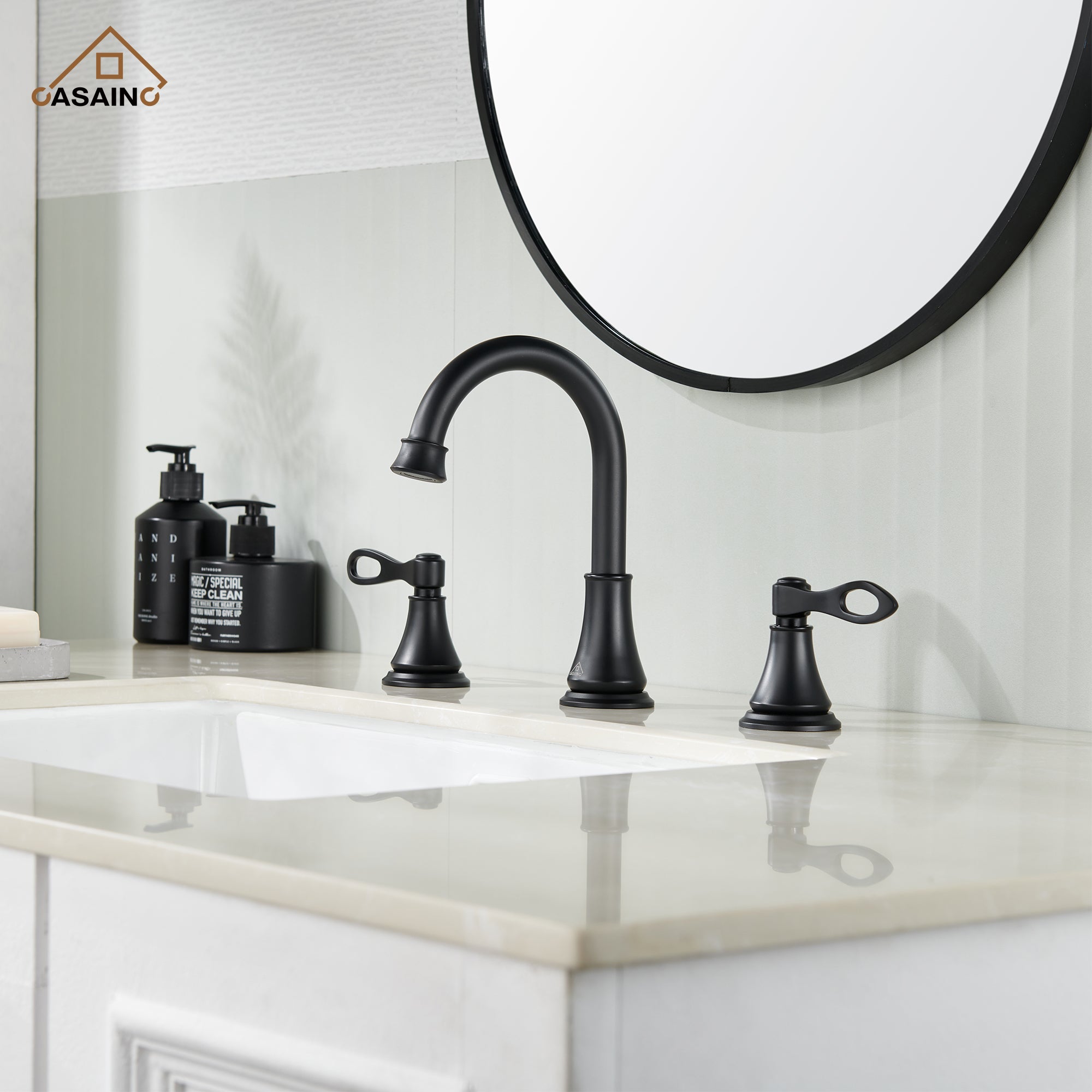 Casainc 8" Brass Bathroom Sink Faucet 3 Hole Gold Bathroom Faucet  2 Handle Gold Faucet for Bathroom Sink with Pop-up Drain Assembly Widespread Vanity Faucets