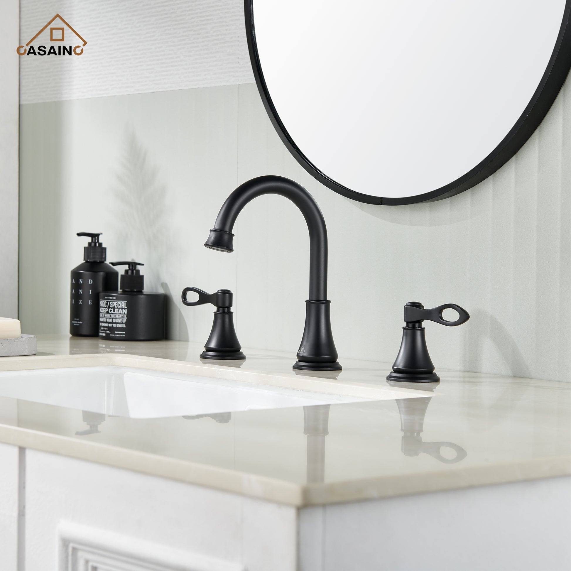 Casainc 8" Brass Bathroom Sink Faucet 3 Hole Gold Bathroom Faucet  2 Handle Gold Faucet for Bathroom Sink with Pop-up Drain Assembly Widespread Vanity Faucets
