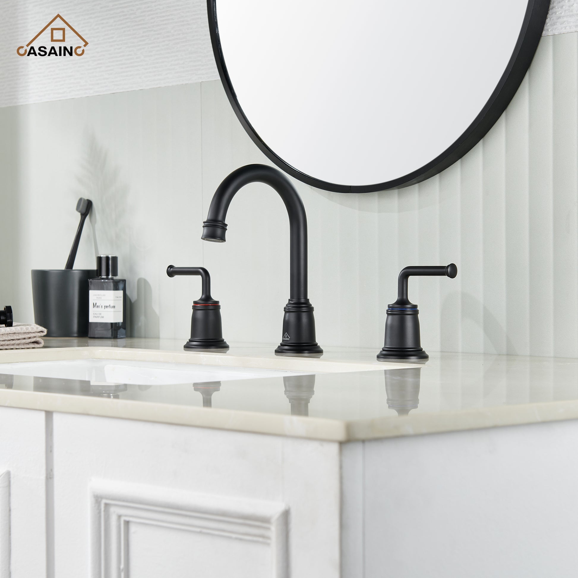 Casainc 8" Brass Bathroom Sink Faucet 2 Handle 3 Hole Gold Bathroom Faucet for Bathroom Sink with Pop-up Drain Assembly Widespread Vanity Faucets