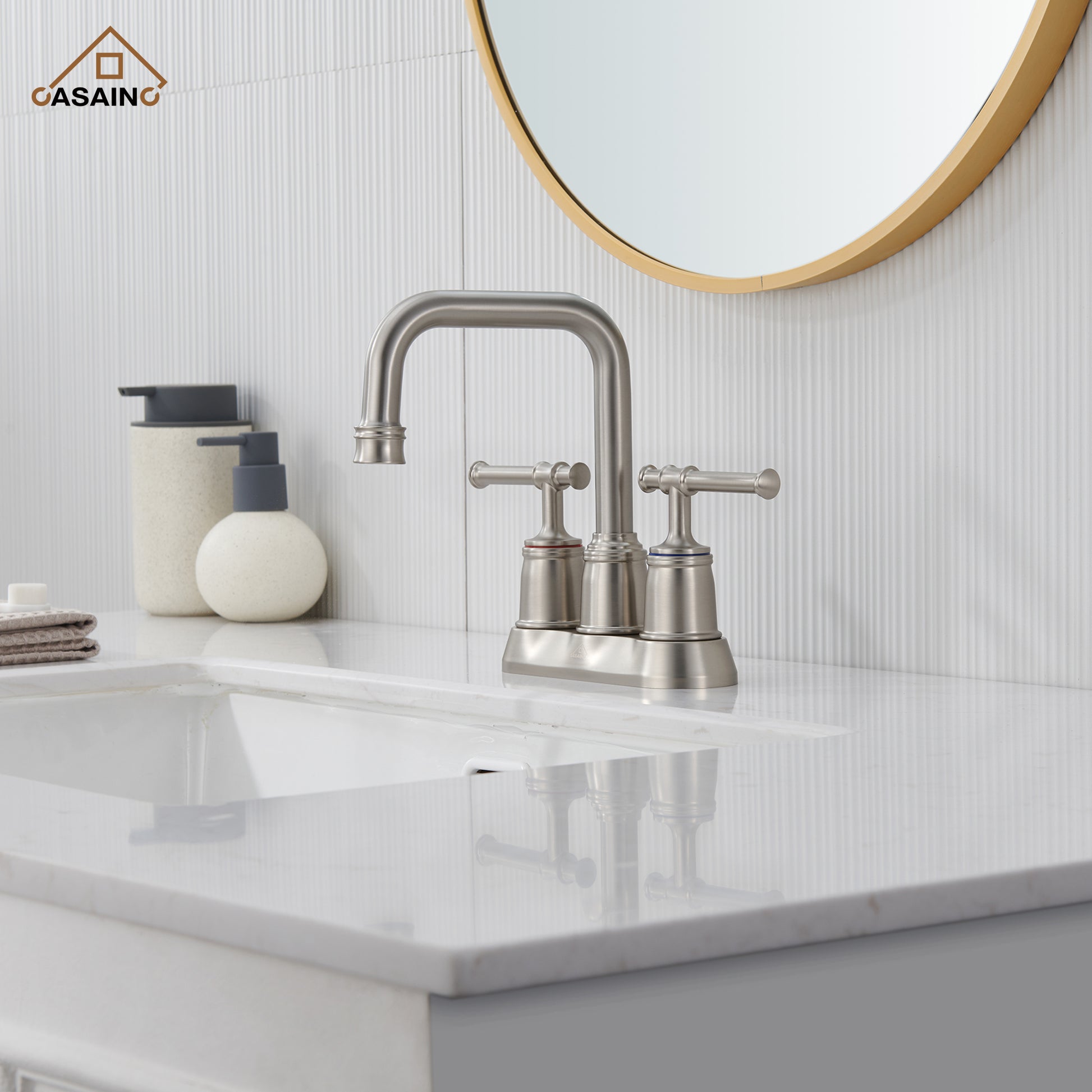 Casainc 4 Inch 2-Handle Centerset for Bathroom Sink Vanity Faucet 360° Swivel Spout