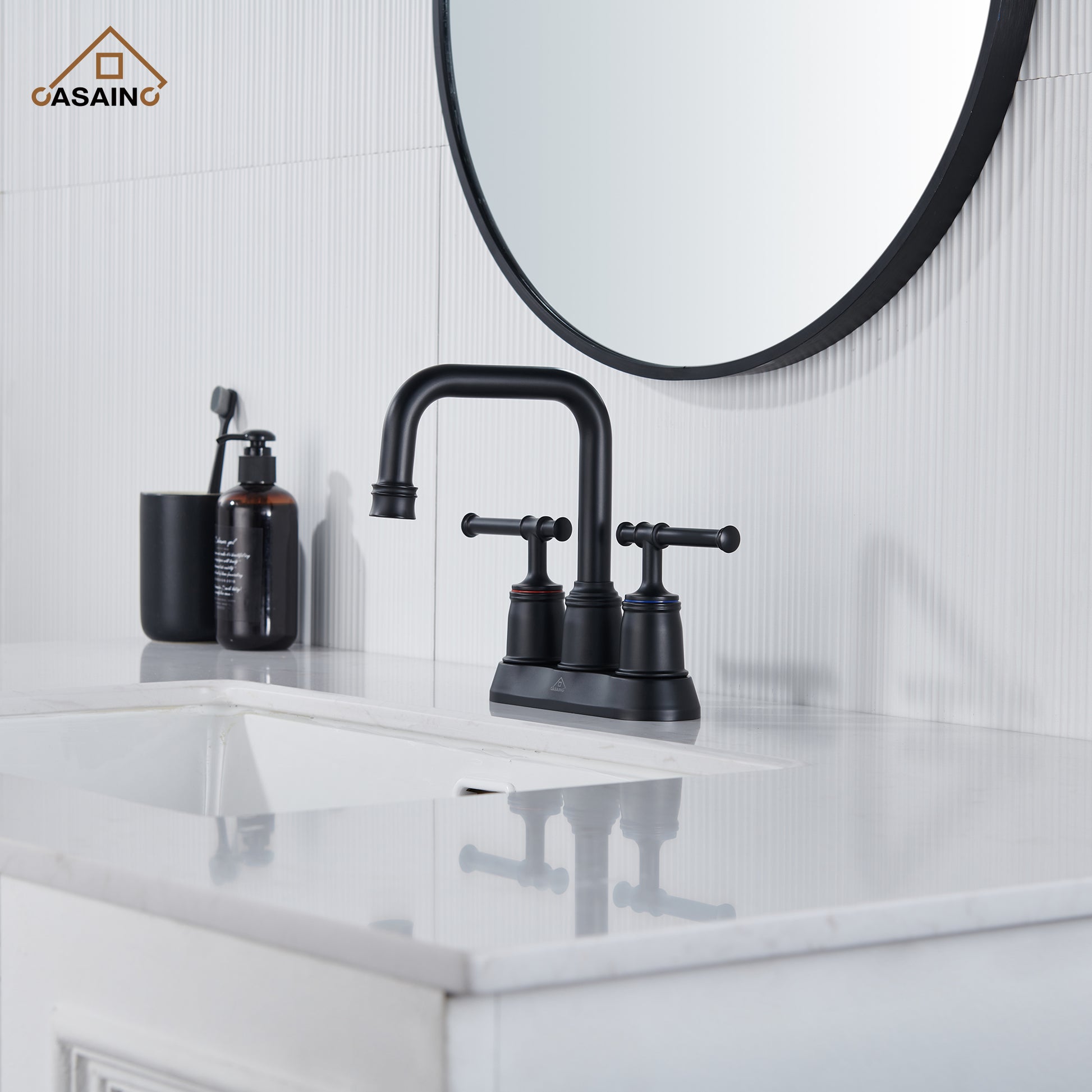 Casainc 4 Inch 2-Handle Centerset for Bathroom Sink Vanity Faucet 360° Swivel Spout