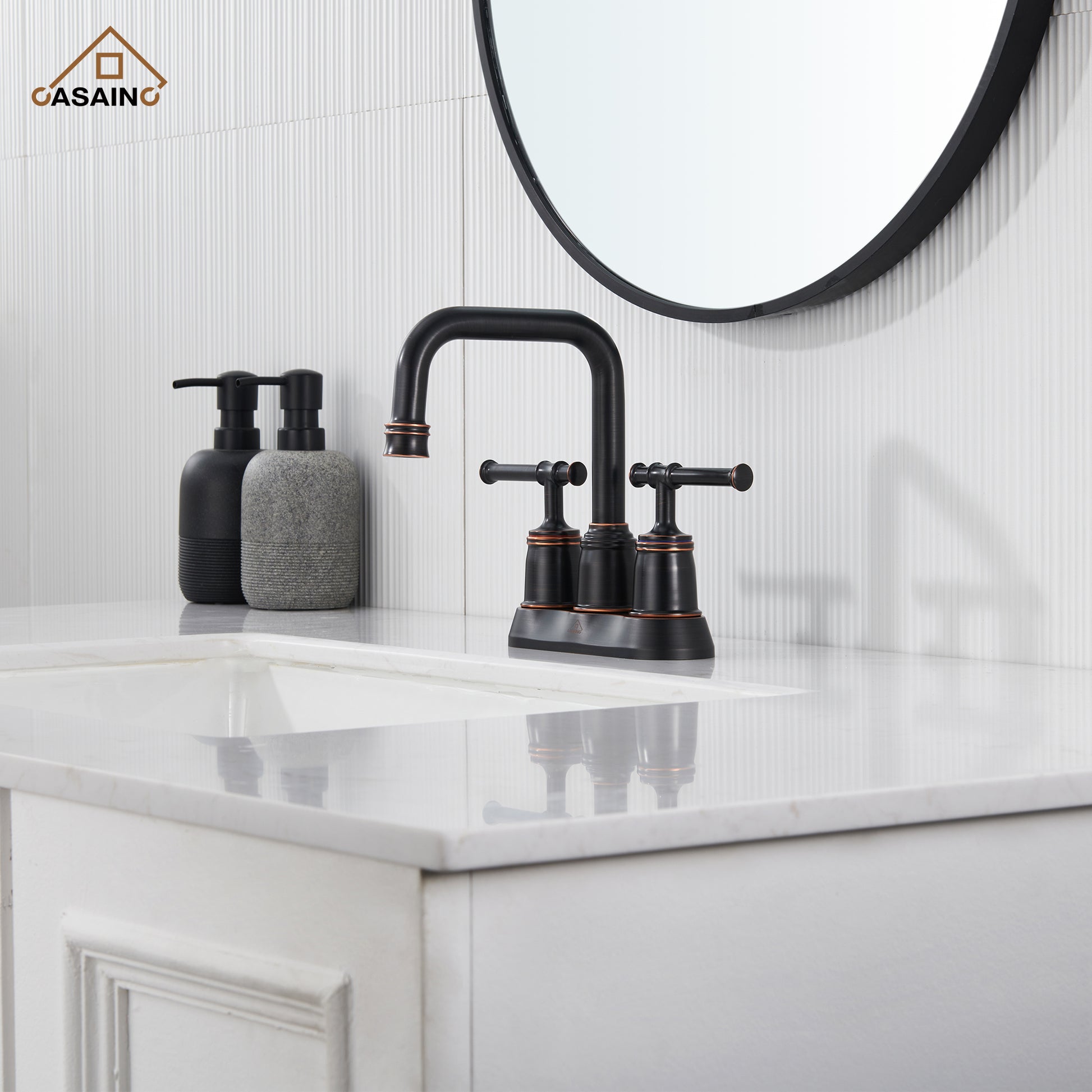 Casainc 4 Inch 2-Handle Centerset for Bathroom Sink Vanity Faucet 360° Swivel Spout