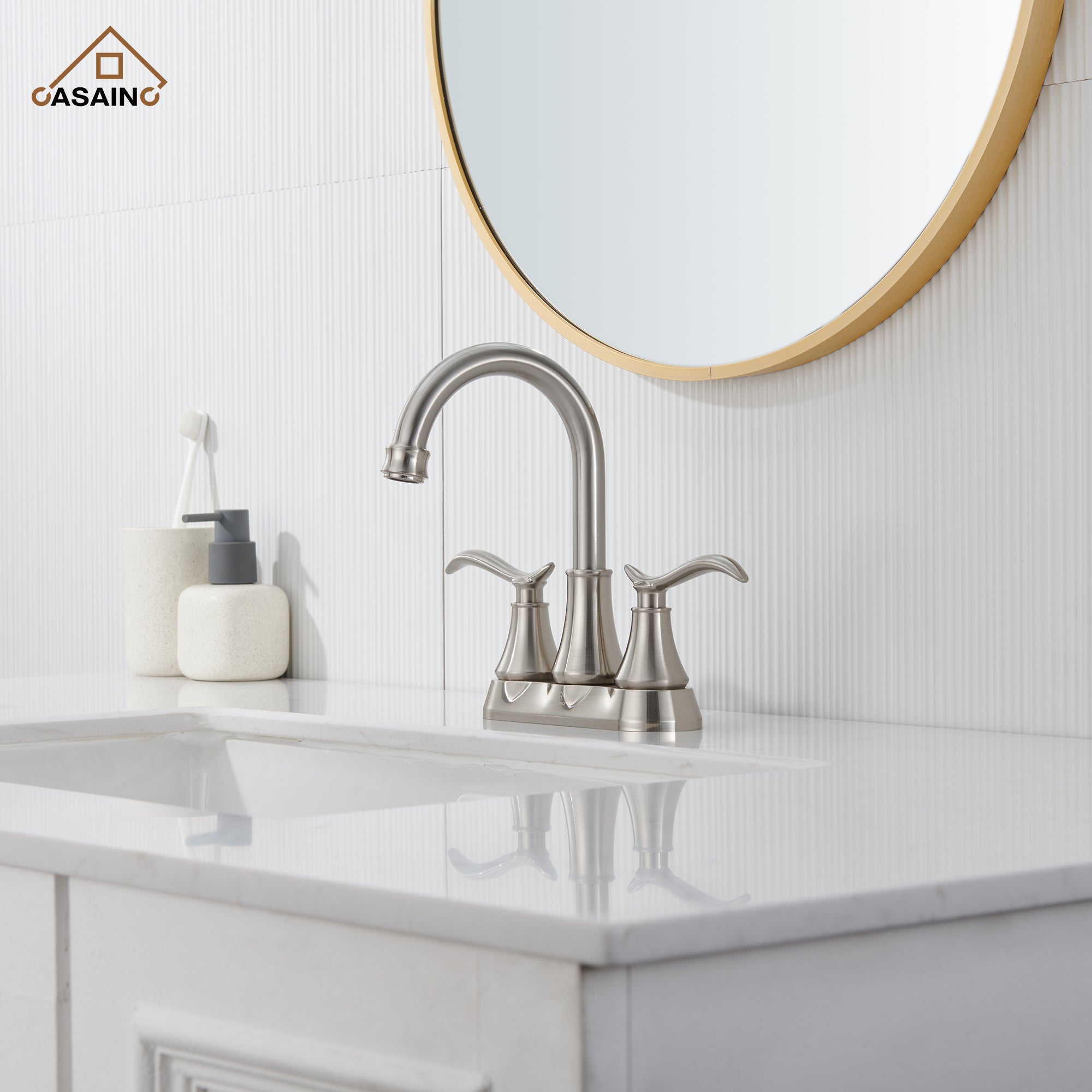 Casainc 2-Handle Centerset Bathroom Faucet for Bathroom Sink Vanity Faucet 360° Swivel Spout