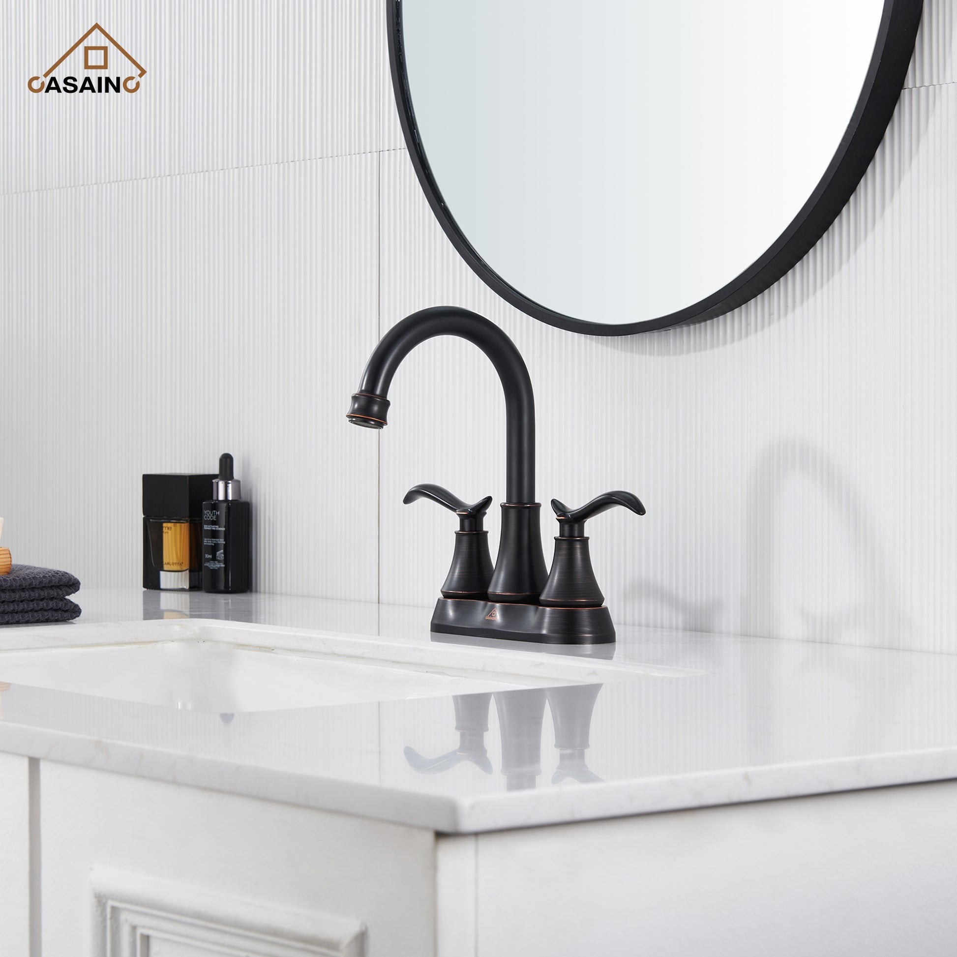 Casainc 2-Handle Centerset Bathroom Faucet for Bathroom Sink Vanity Faucet 360° Swivel Spout