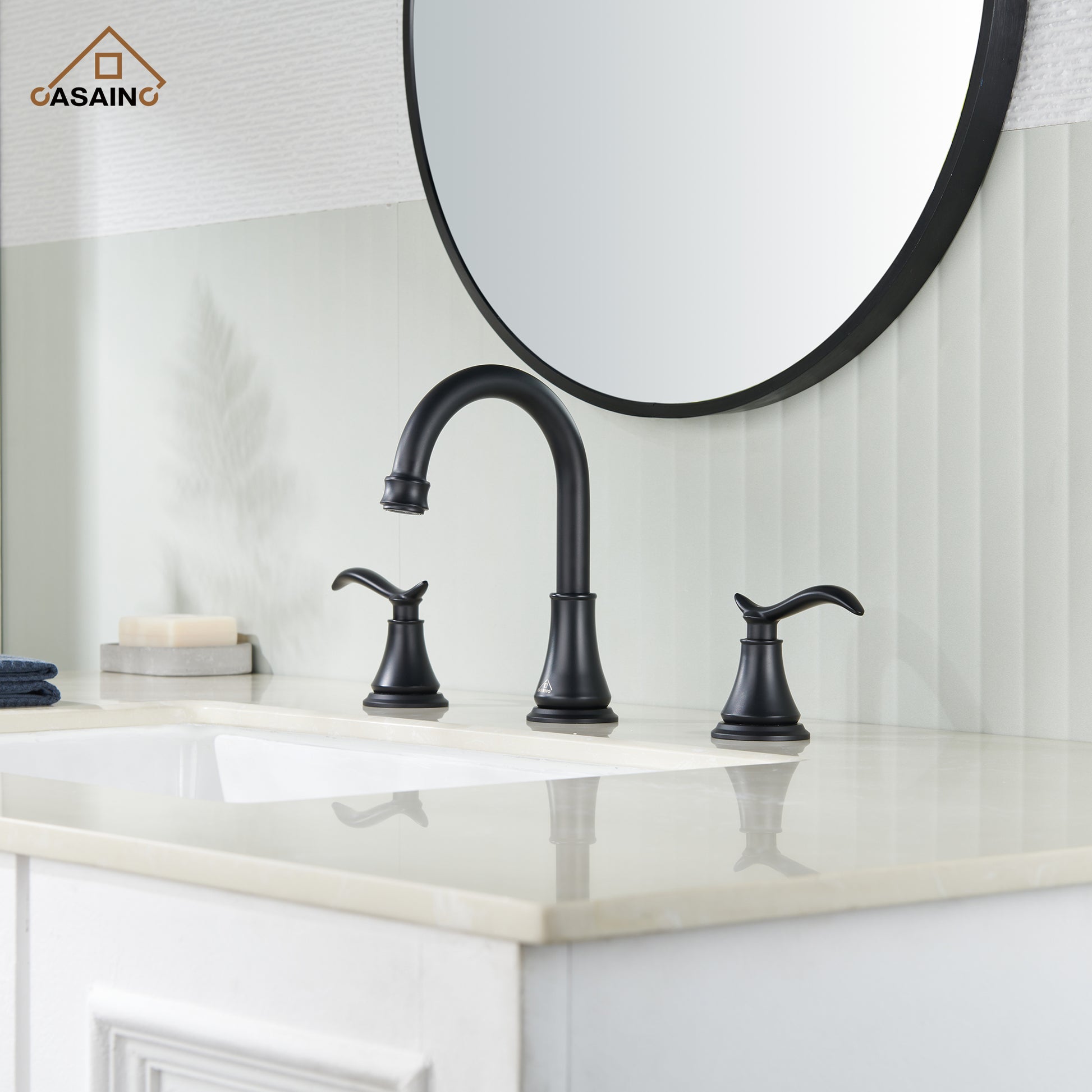 Casainc 8" Brass Bathroom Sink Faucet 2 Handle 3 Hole Gold Bathroom Faucet for Bathroom Sink with Pop-up Drain Assembly Widespread Vanity Faucets 360° Swivel Spout