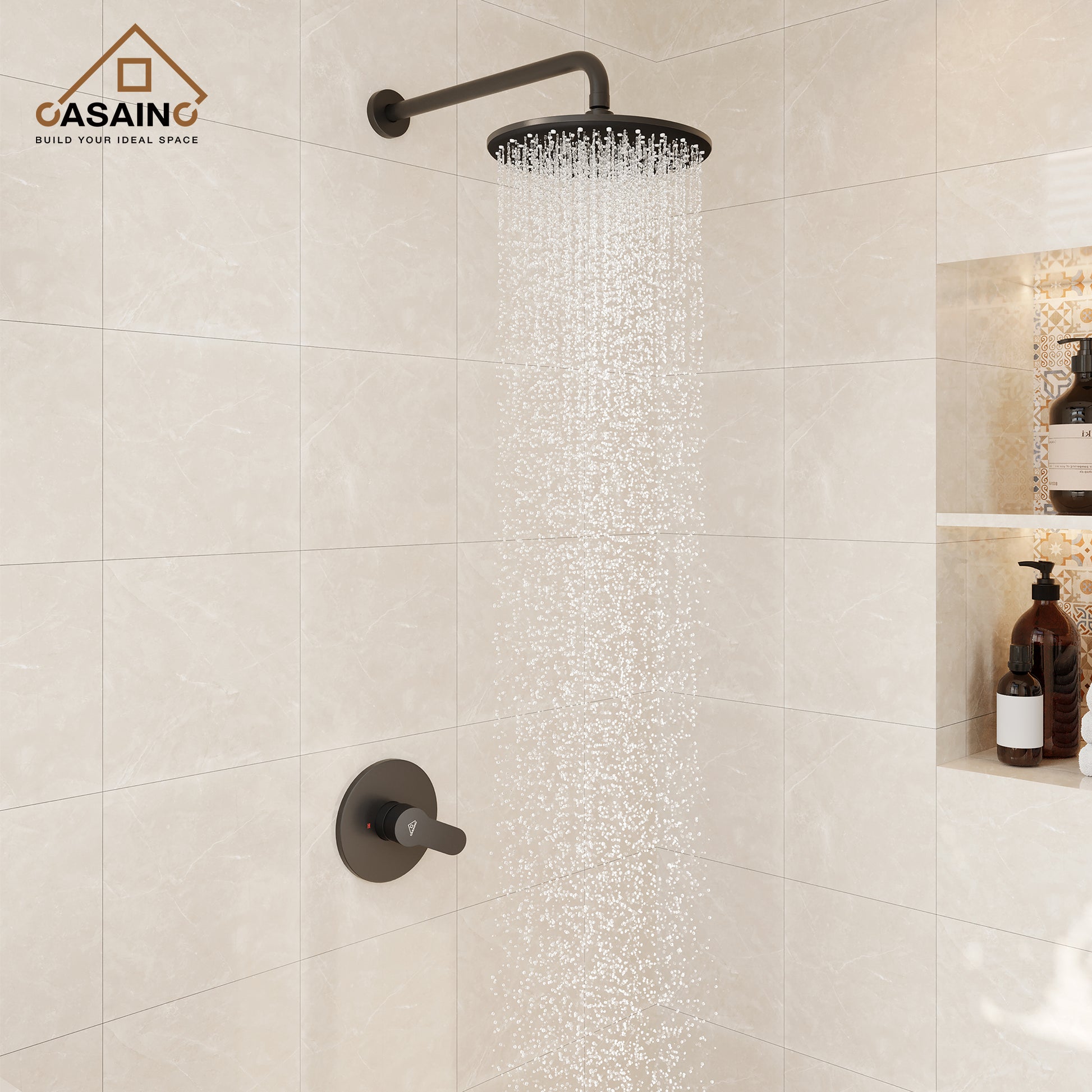 10" Round Shower Faucet in Matte Black with Pressure Balanced Valve