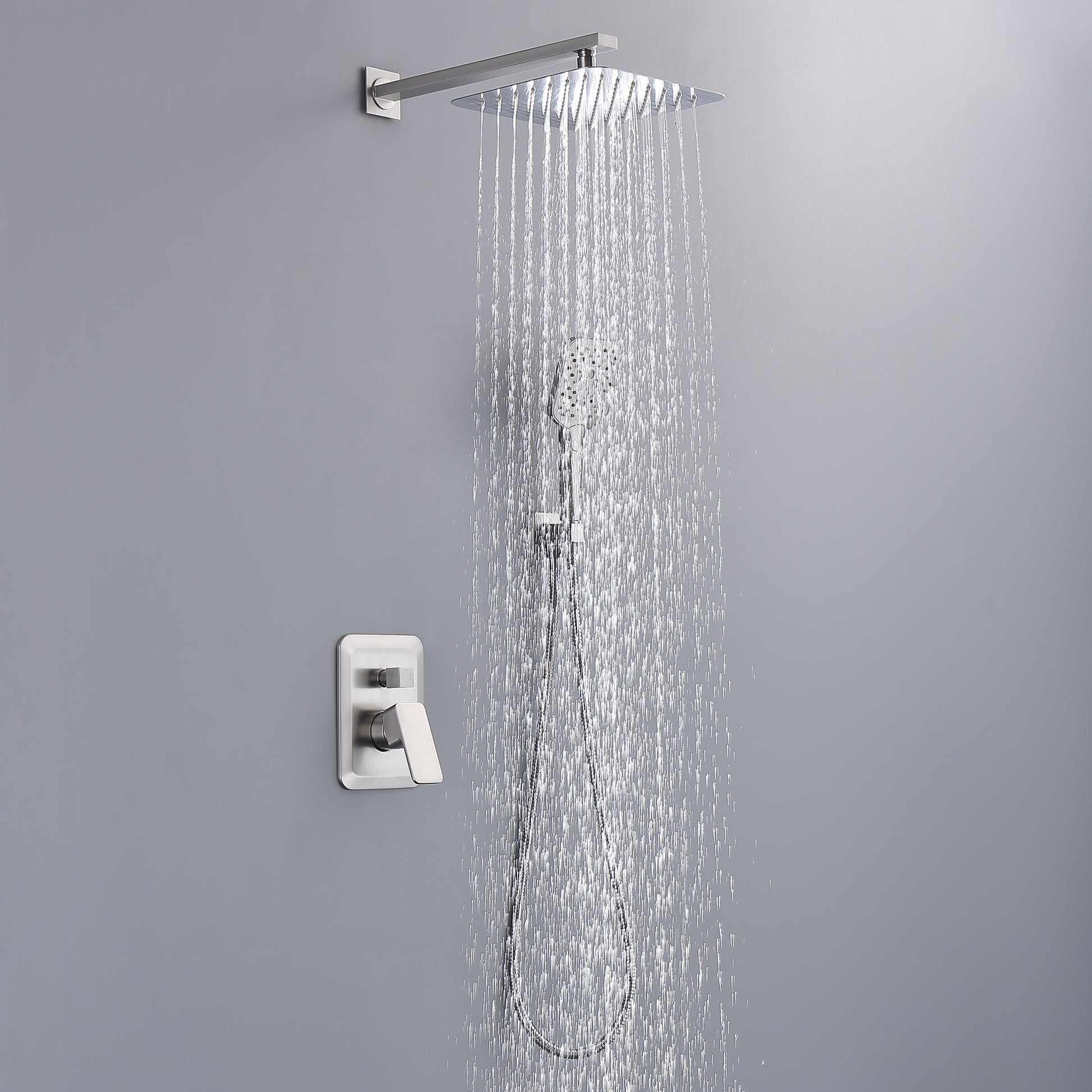 CASAINC 9.8" Square Wall-mounted Rain Shower Faucet with Pressure Balanced Valve
