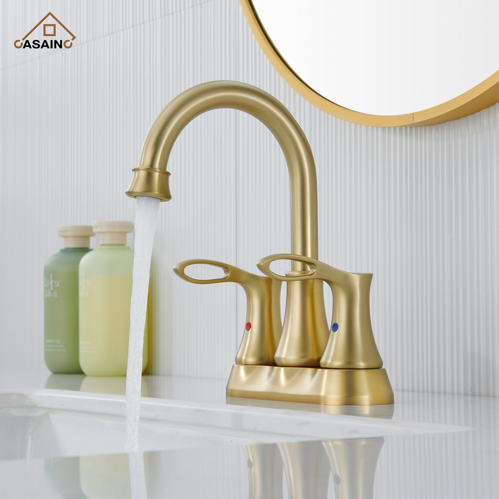 Casainc 4 Inch 2-Handle Centerset Bathroom Sink Faucet 360° Swivel Spout Vanity Faucet