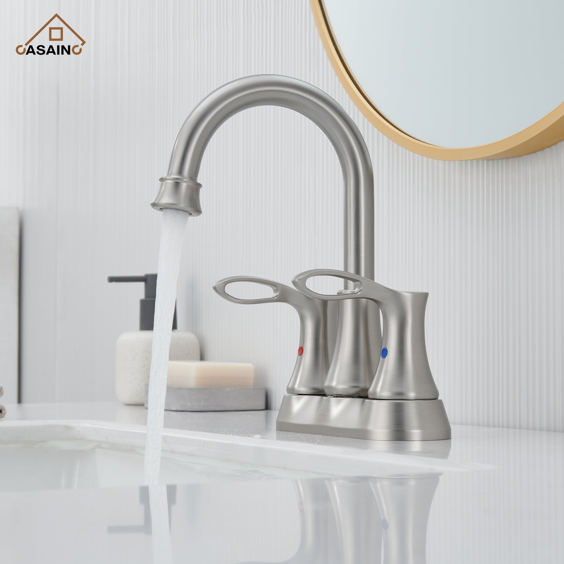 Casainc 4 Inch 2-Handle Centerset Bathroom Sink Faucet 360° Swivel Spout Vanity Faucet