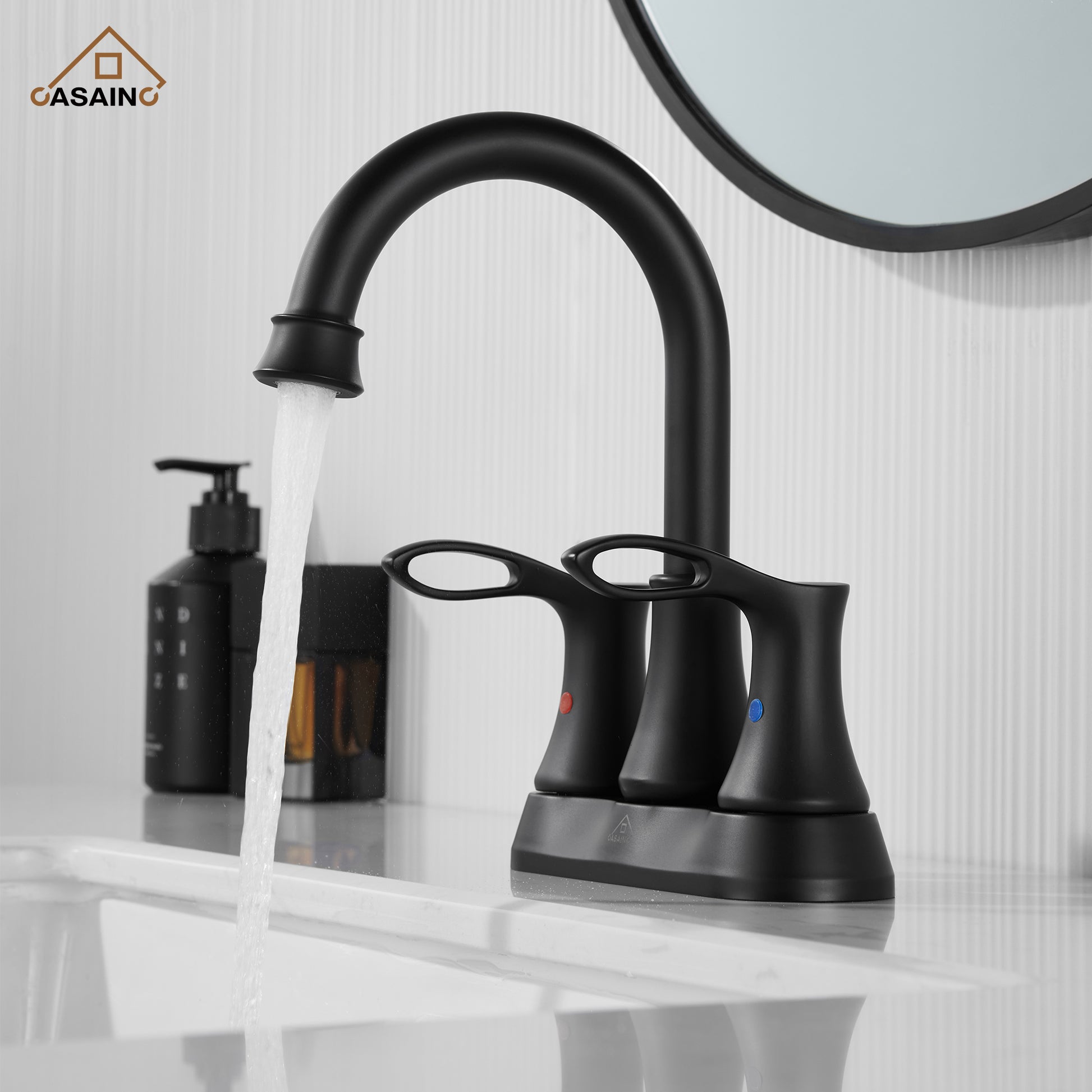Casainc 4 Inch 2-Handle Centerset Bathroom Sink Faucet 360° Swivel Spout Vanity Faucet