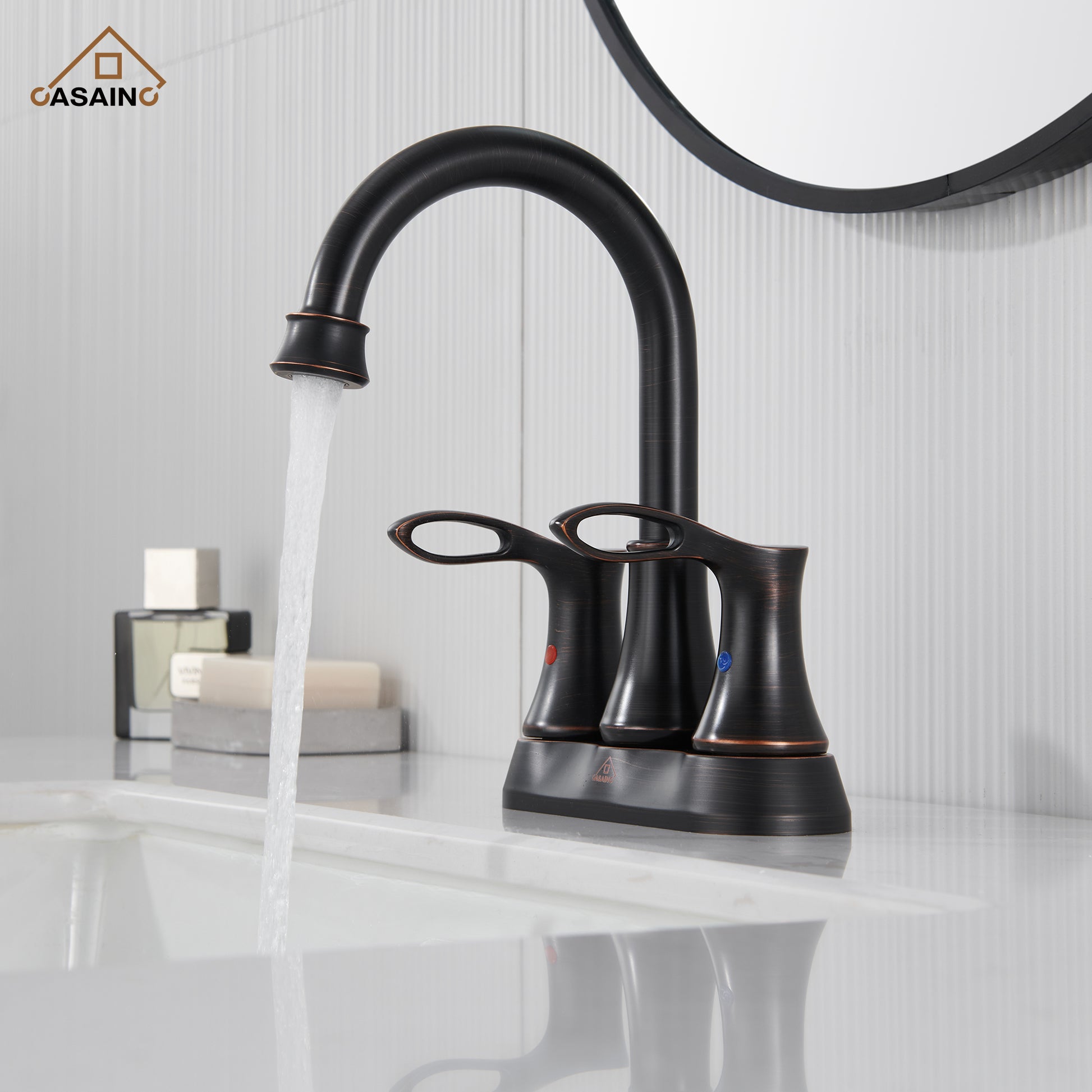Casainc 4 Inch 2-Handle Centerset Bathroom Sink Faucet 360° Swivel Spout Vanity Faucet