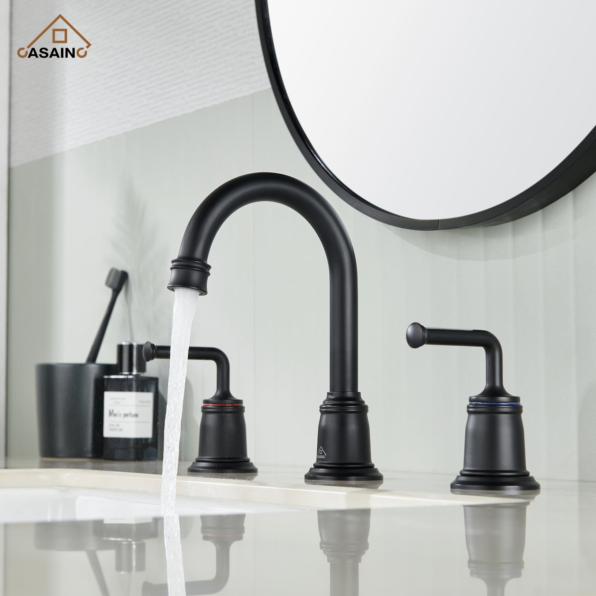 Casainc 8" Brass Bathroom Sink Faucet 2 Handle 3 Hole Gold Bathroom Faucet for Bathroom Sink with Pop-up Drain Assembly Widespread Vanity Faucets