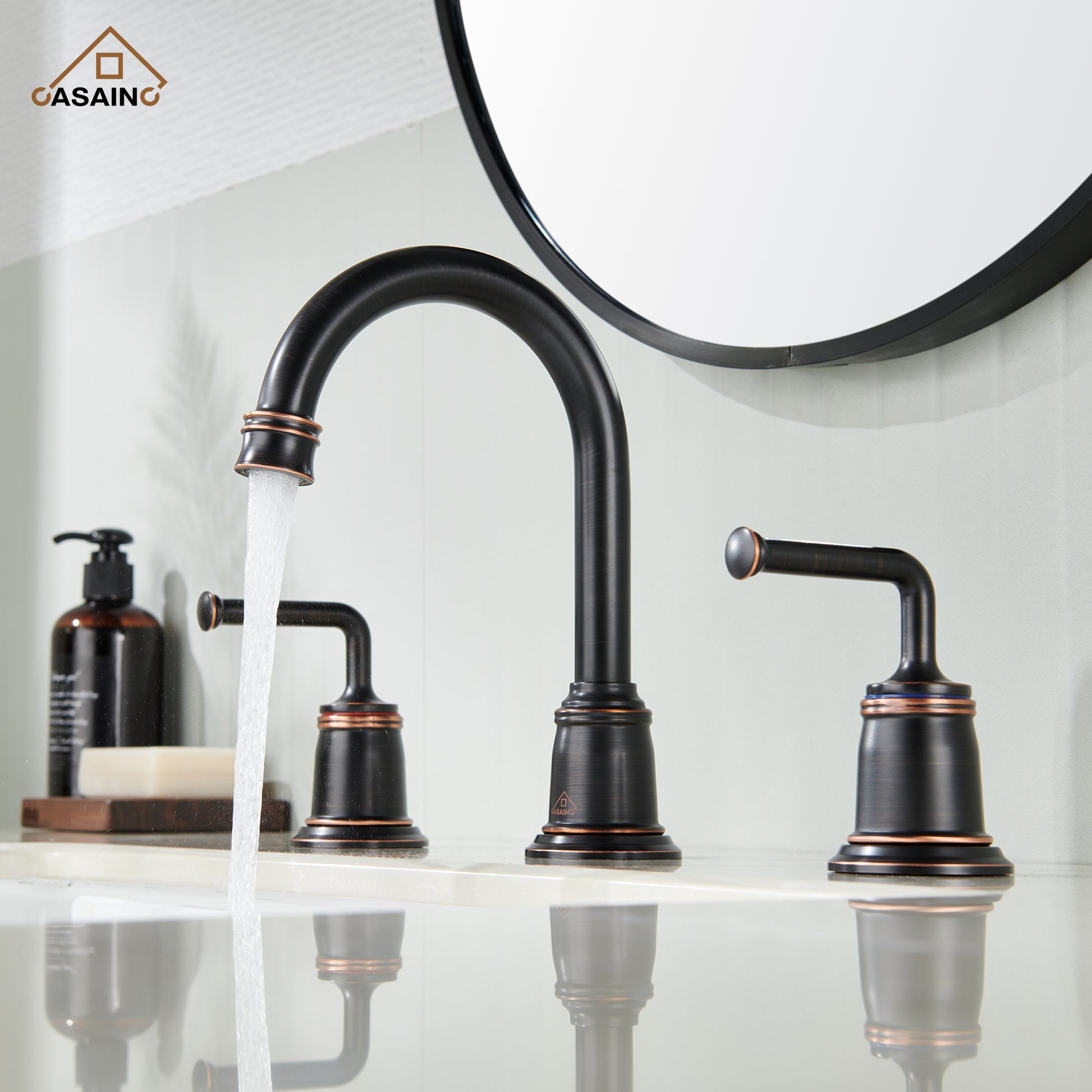 Casainc 8" Brass Bathroom Sink Faucet 2 Handle 3 Hole Gold Bathroom Faucet for Bathroom Sink with Pop-up Drain Assembly Widespread Vanity Faucets