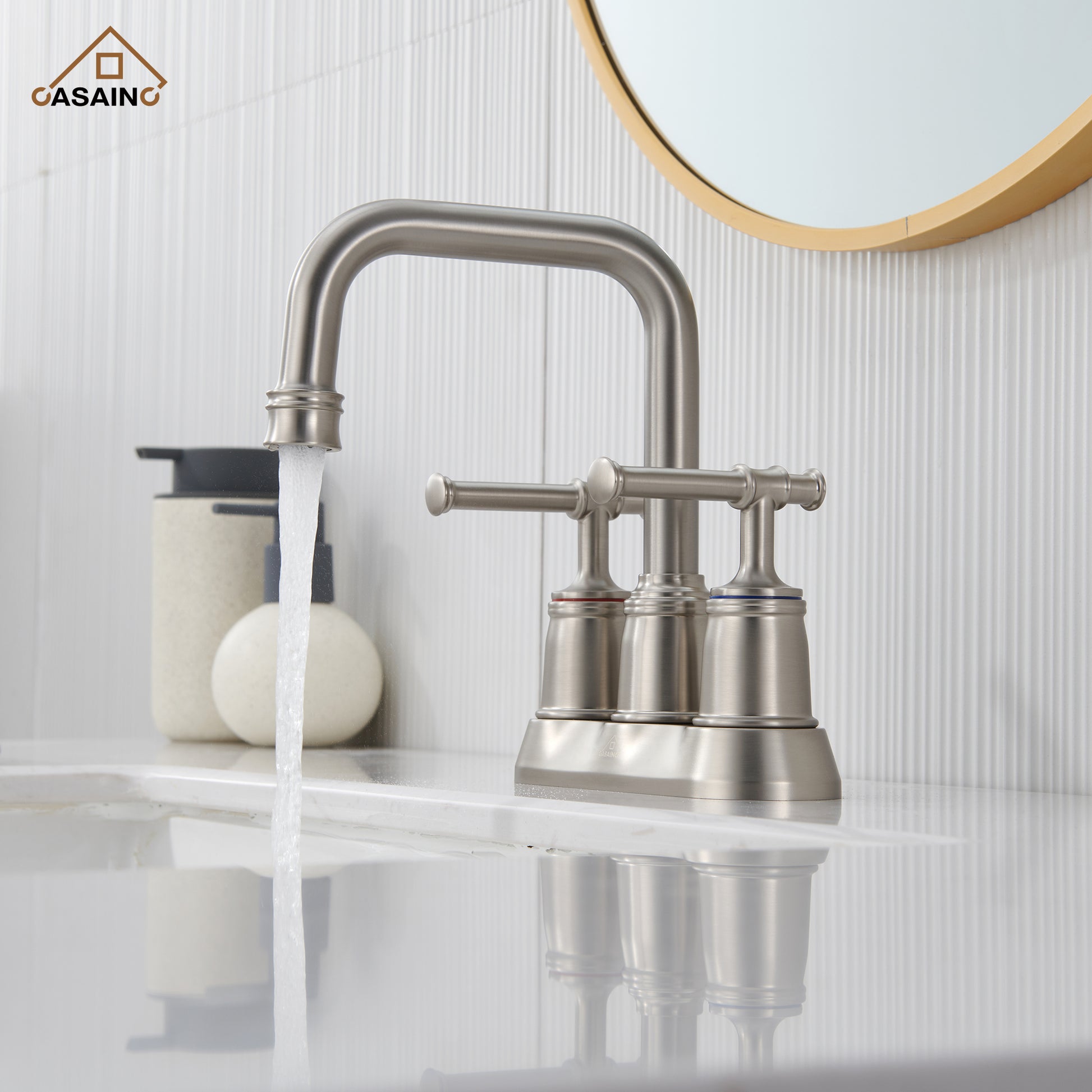 Casainc 4 Inch 2-Handle Centerset for Bathroom Sink Vanity Faucet 360° Swivel Spout