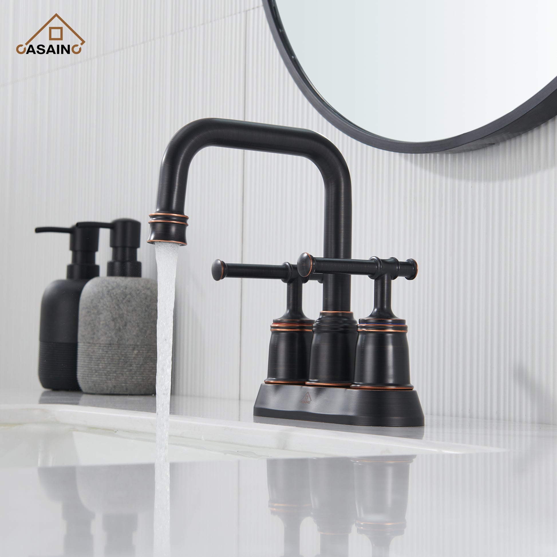 Casainc 4 Inch 2-Handle Centerset for Bathroom Sink Vanity Faucet 360° Swivel Spout