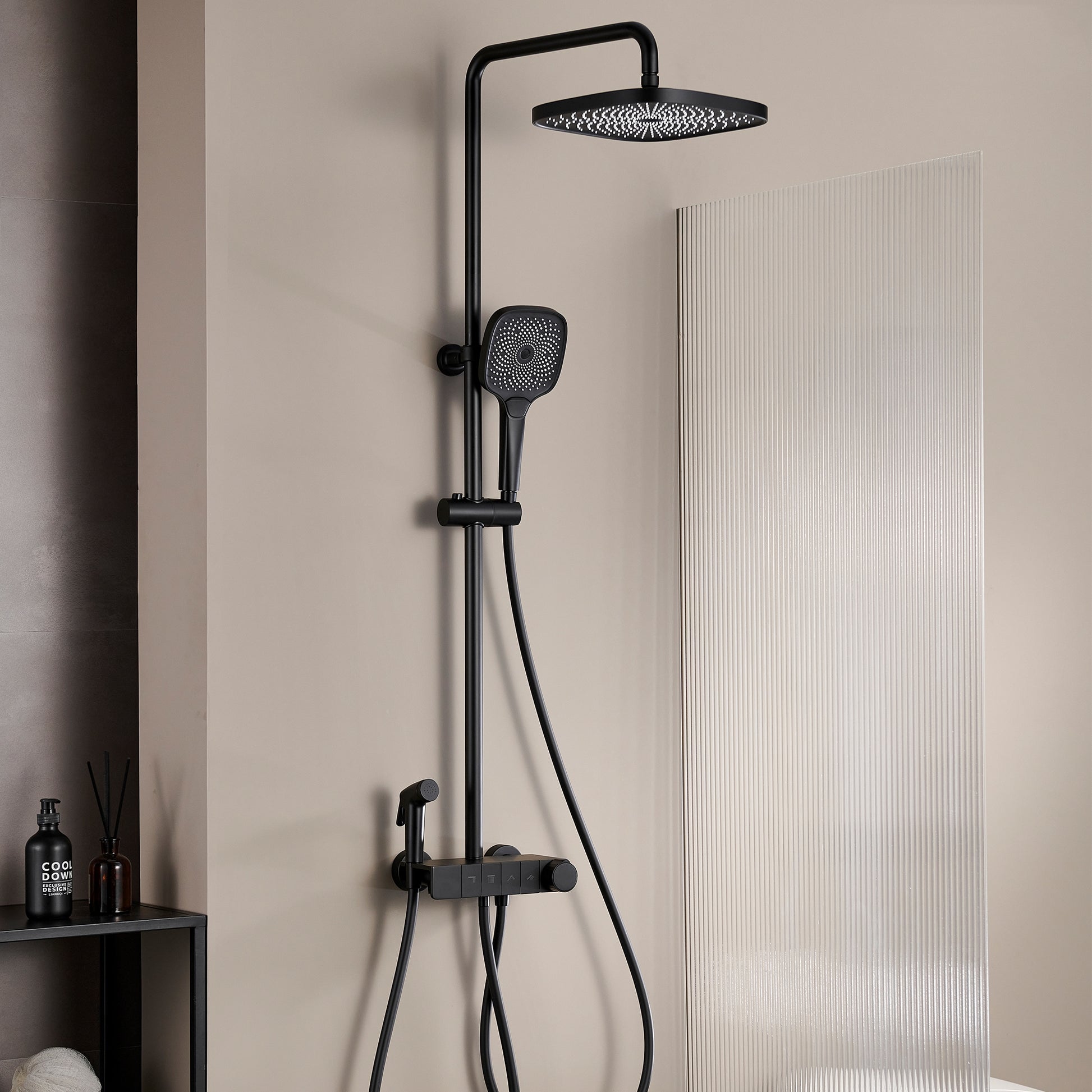 10-inch 4-Function Thermostatic Exposed Shower System with Tub Spout & Handheld Bidet