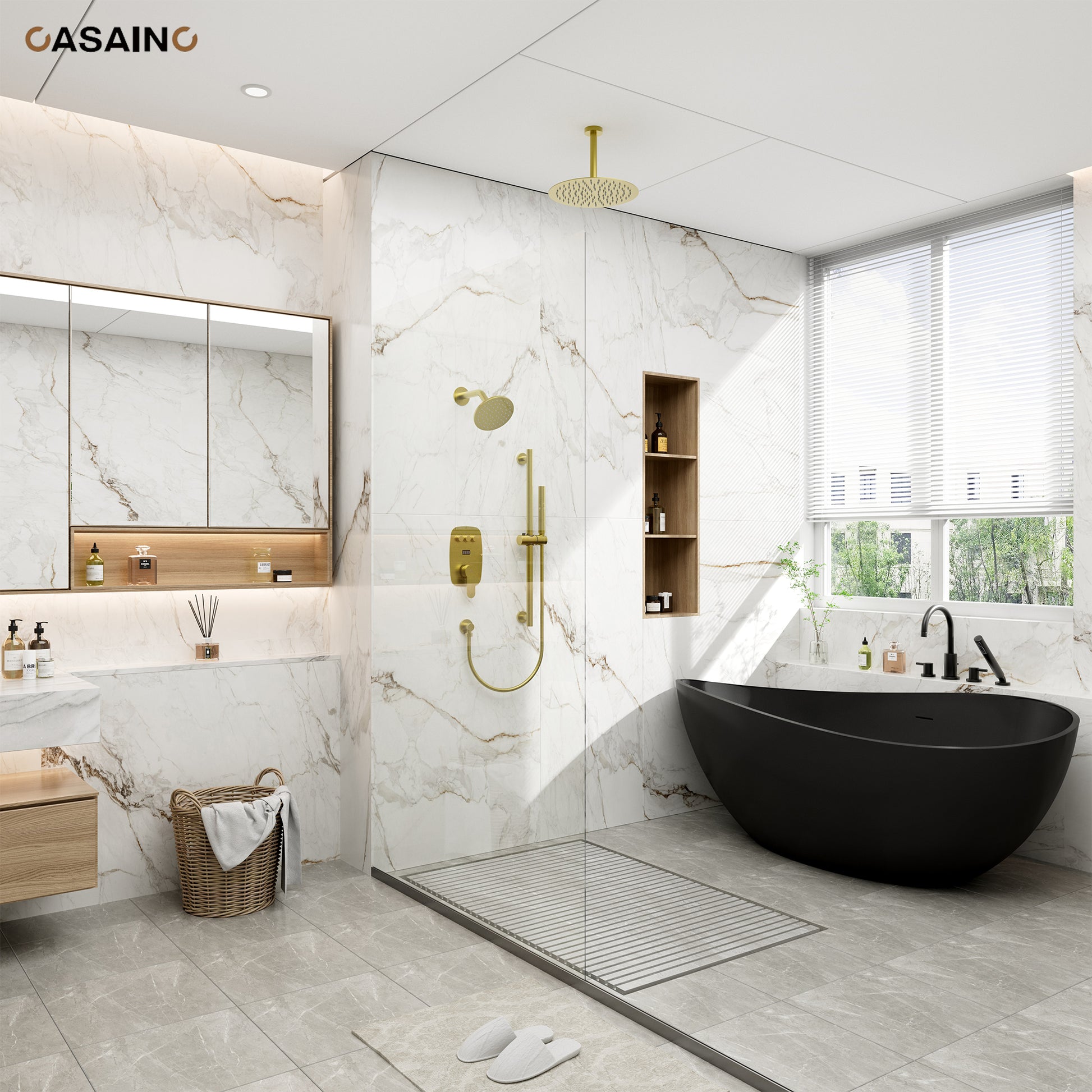 12-inch Ceiling-Mounted Dual Shower System with Slide Bar & Digital Display