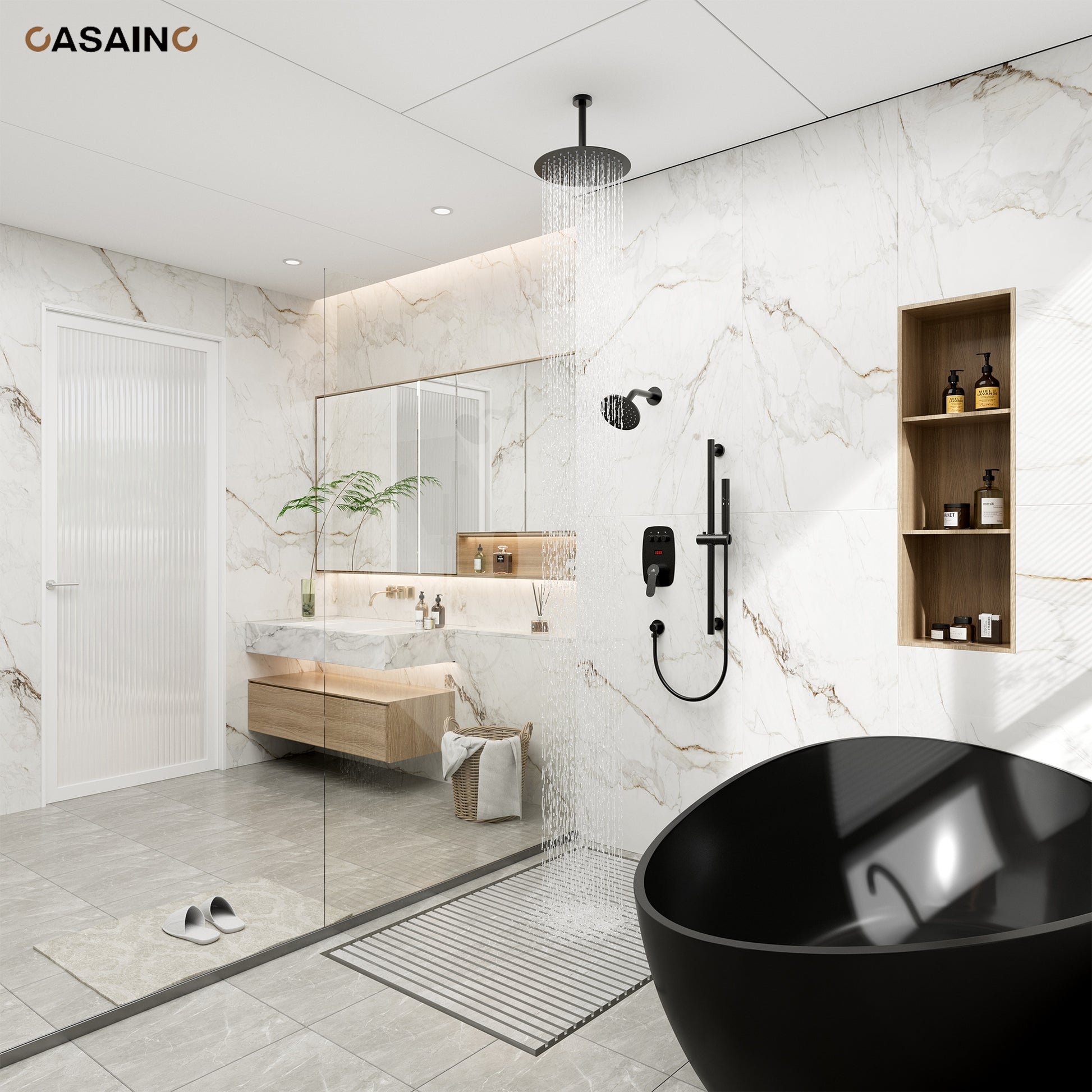 12-inch Ceiling-Mounted Dual Shower System with Slide Bar & Digital Display