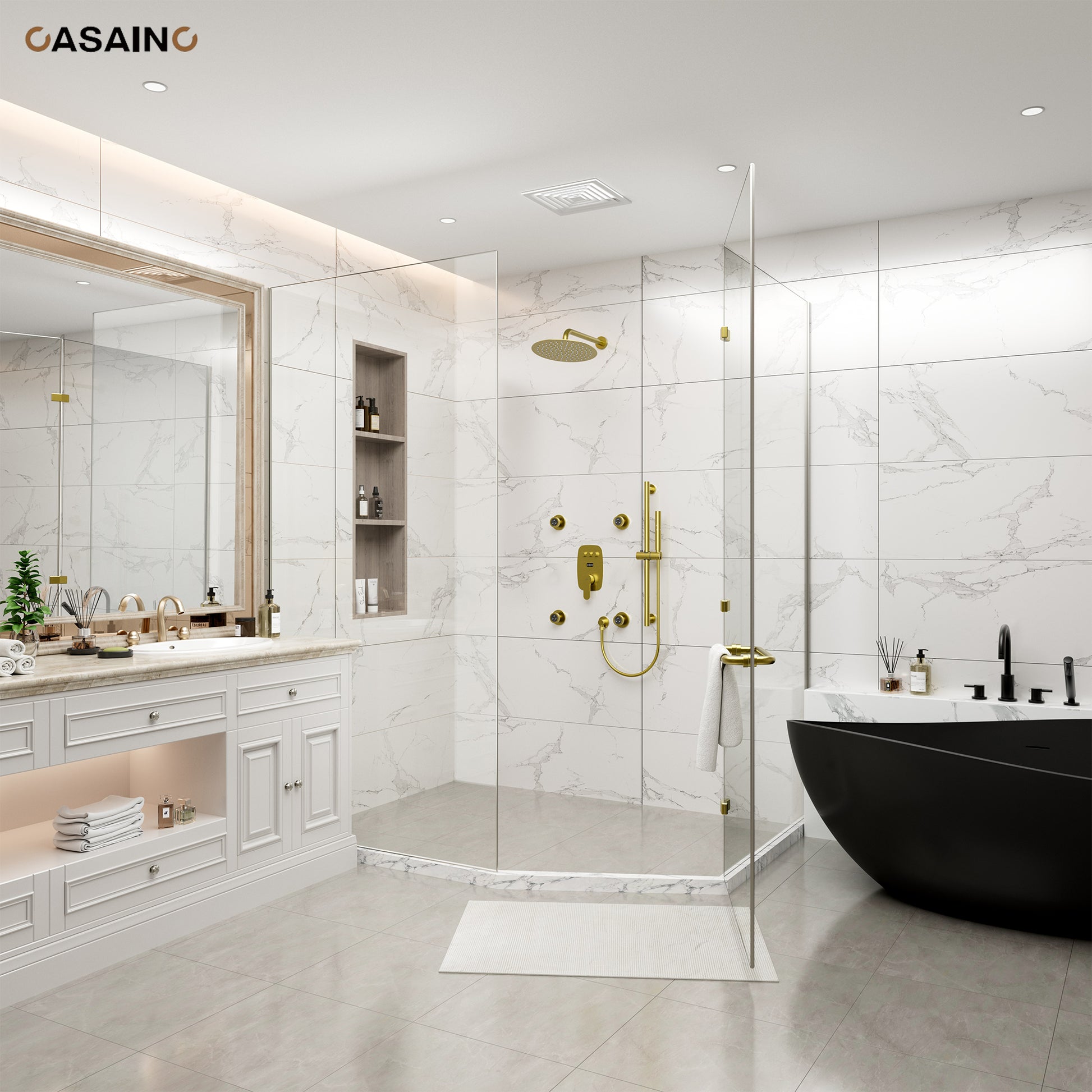 12-inch Wall-Mounted Body Jet Shower System with Slide Bar & Digital Display