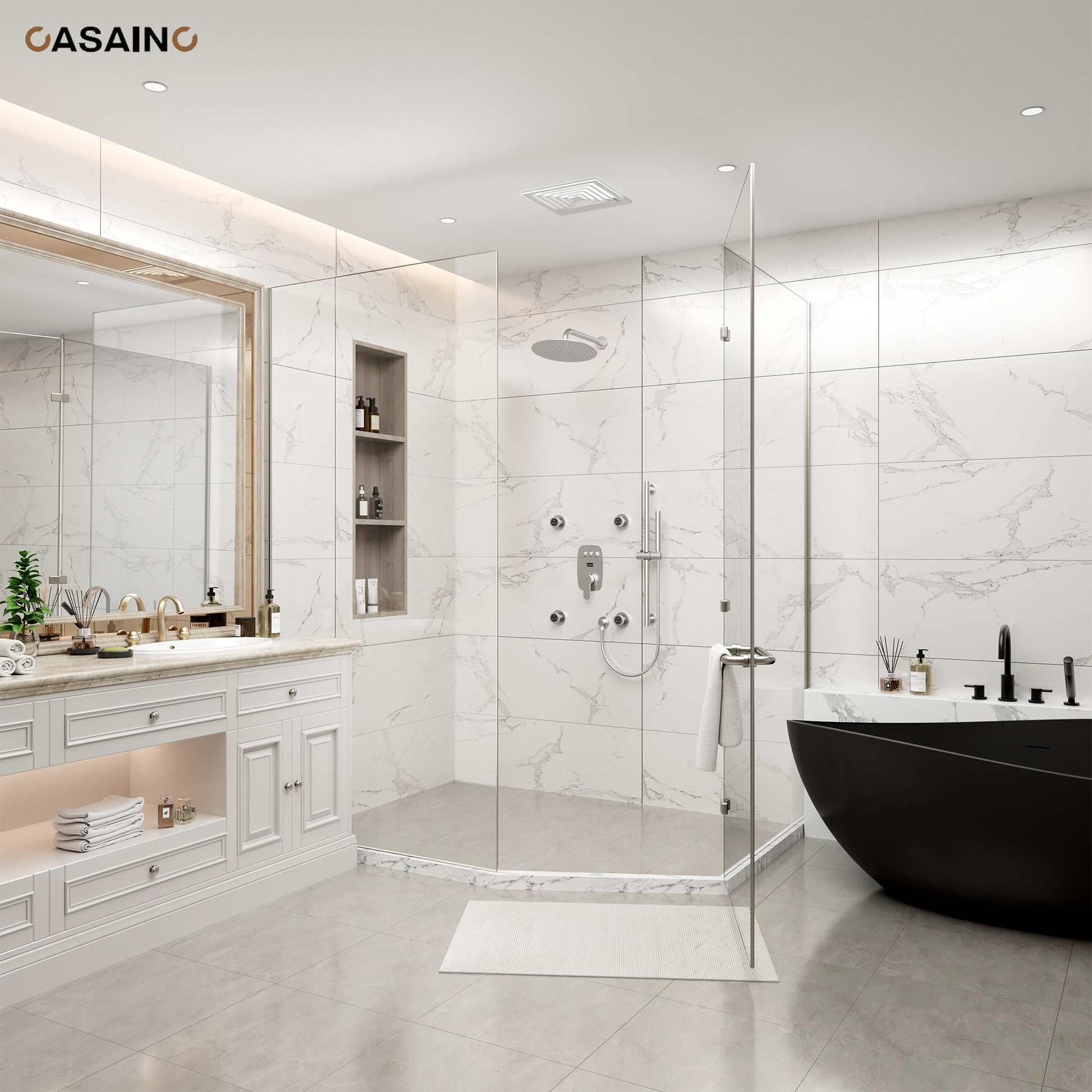 12-inch Wall-Mounted Body Jet Shower System with Slide Bar & Digital Display
