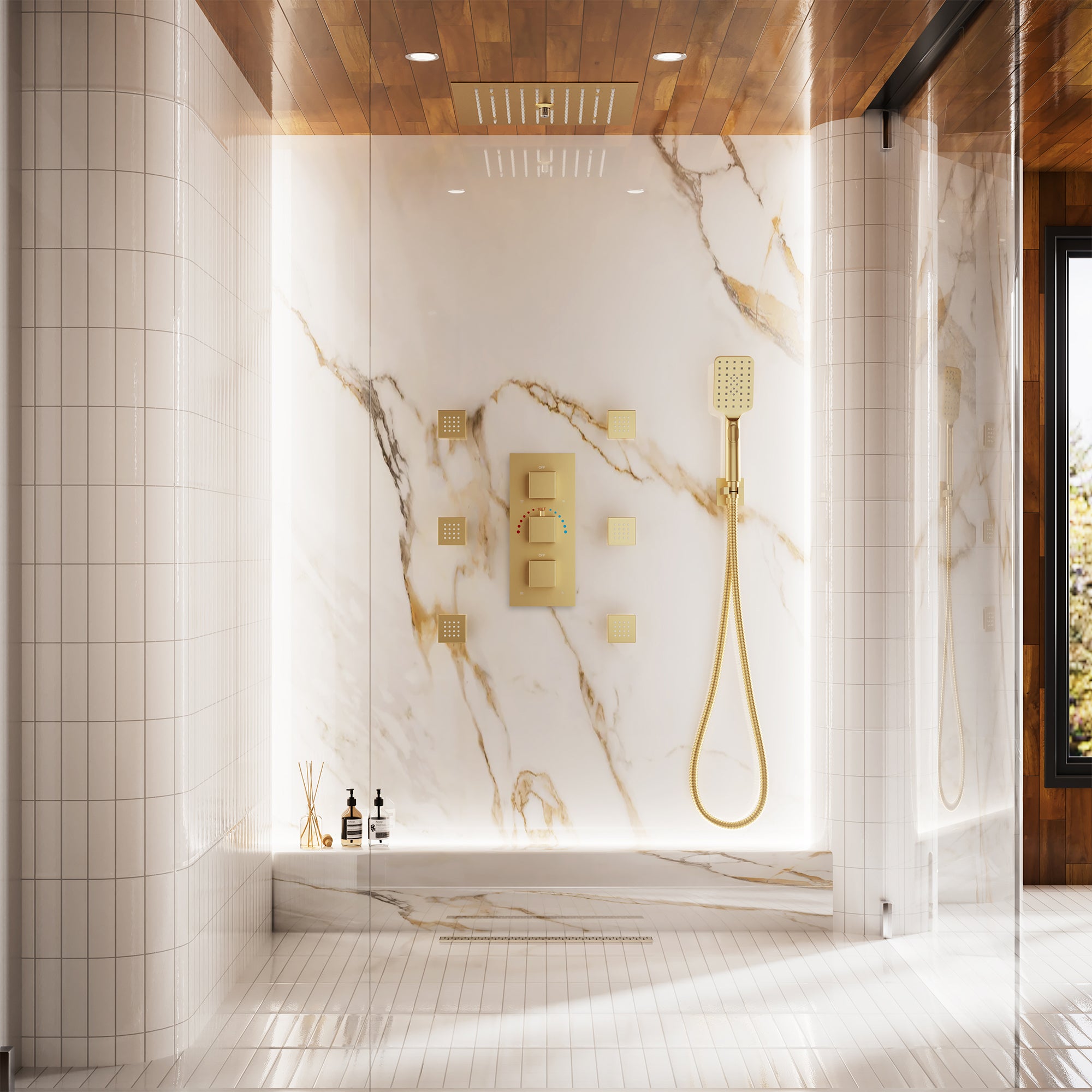 Thermostatic 4-Function LED Luxury Shower System with 12" Rainfall Showerhead