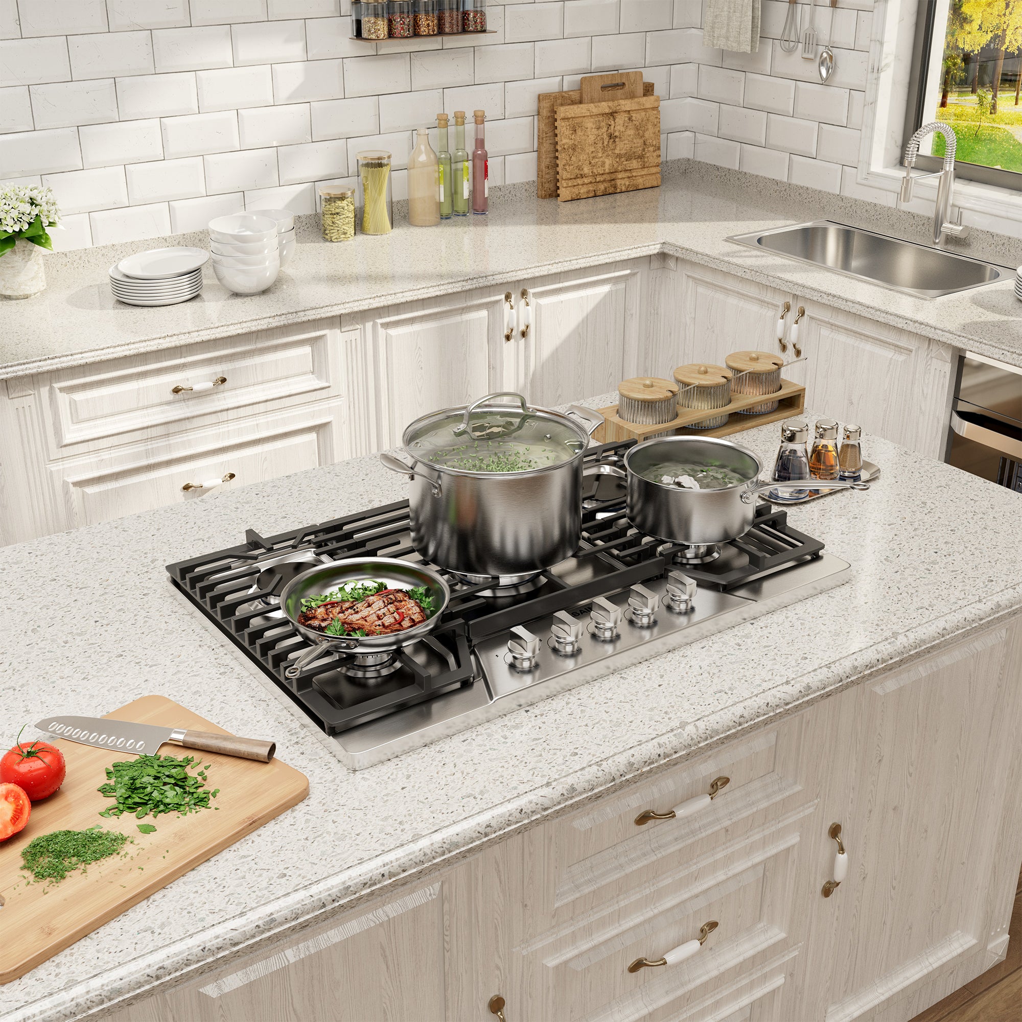Built-in 30/36" Stainless Steel Gas Cooktop  with 5 Burners including Power Burners and LP Kit