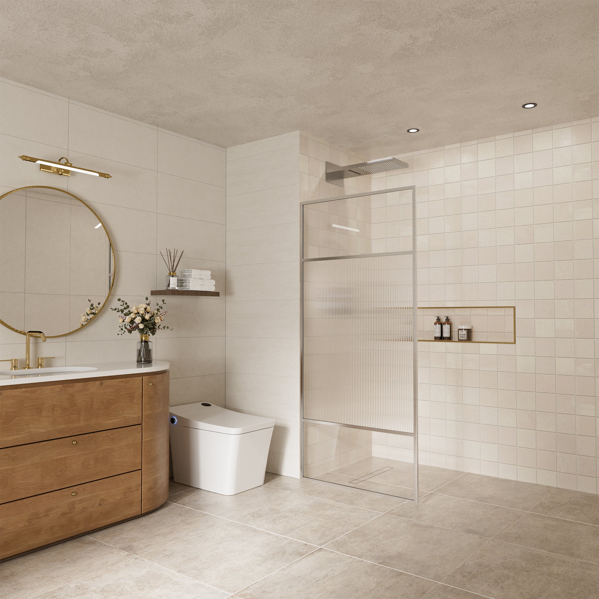 34"x74" Glass Shower Spliced Screen Panel with 304 Stainless Steel Hardware